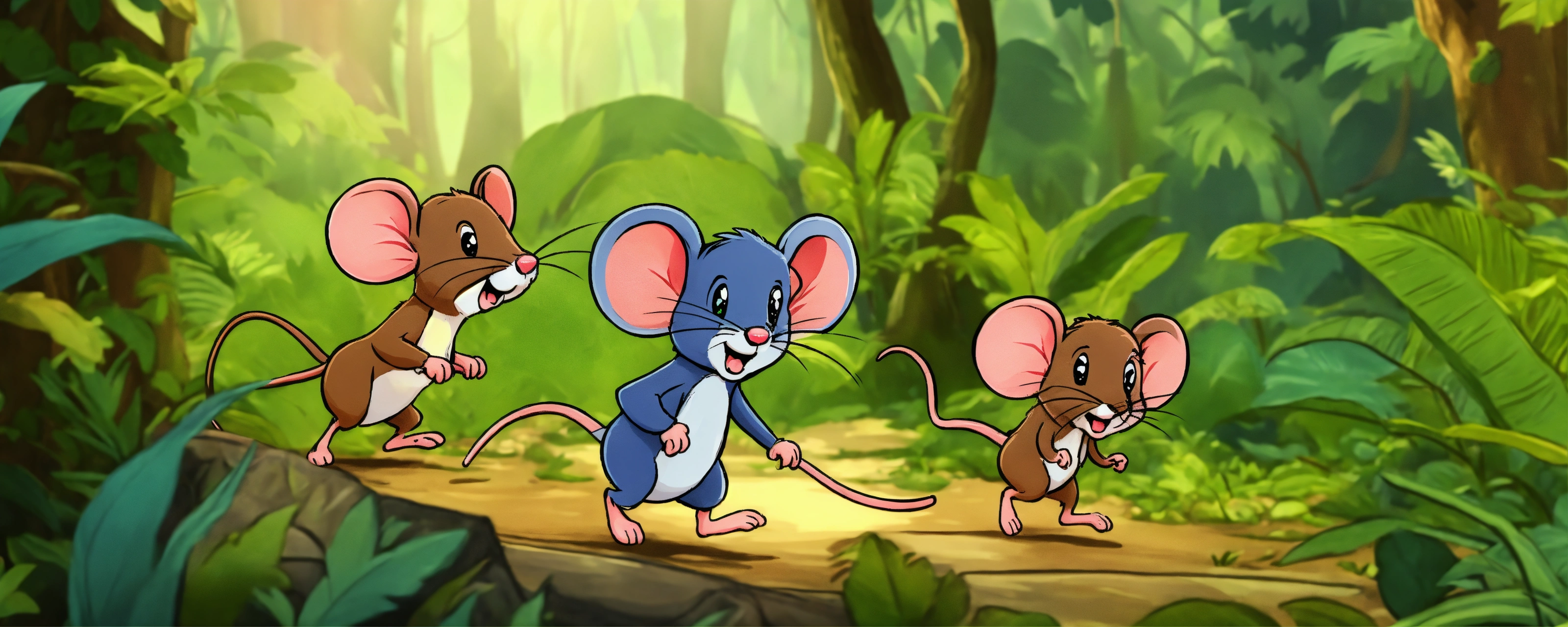 Lexica - Cartoon group of mouse walking in jungle