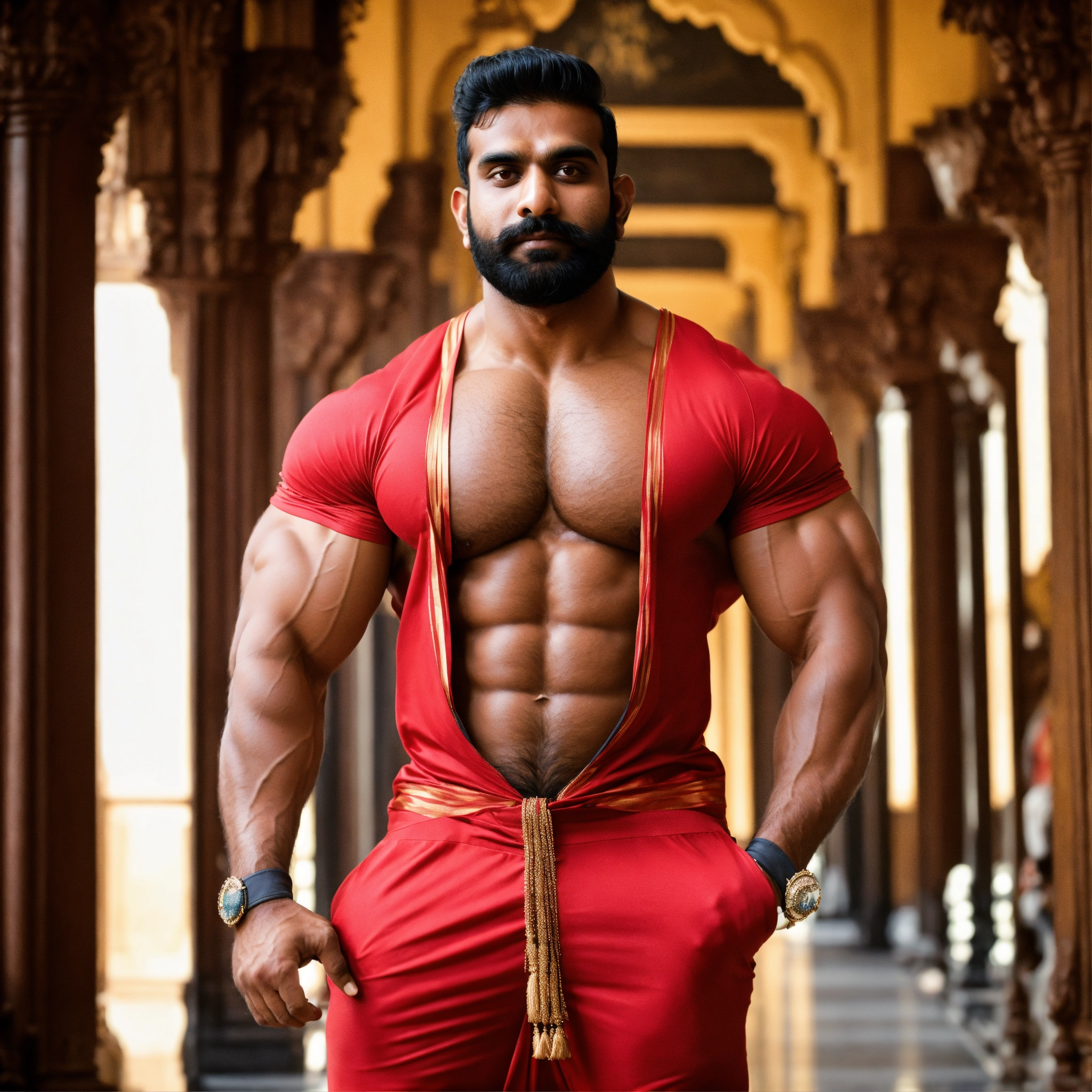 Lexica - 30-year-old hairy Indian man with big muscles, big bodybuilder ...