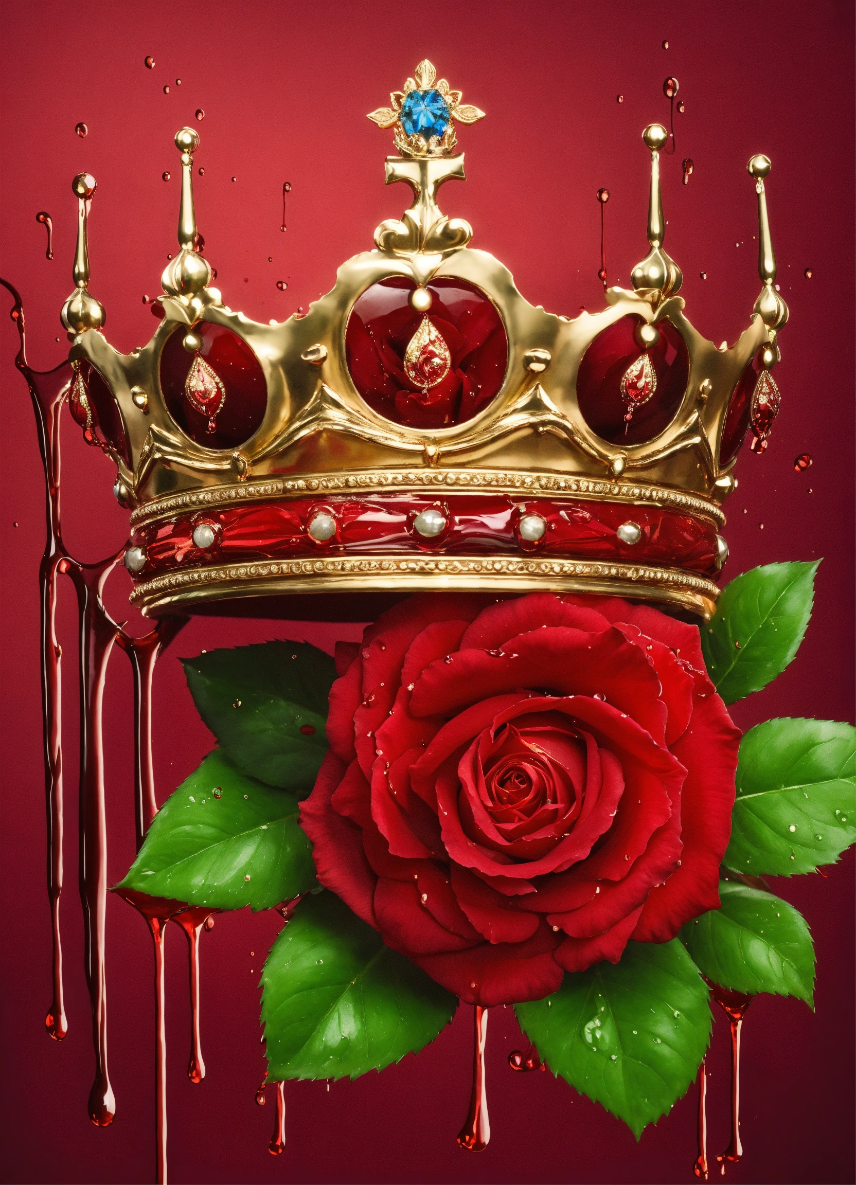 Lexica - Dripping red rose with crown on top
