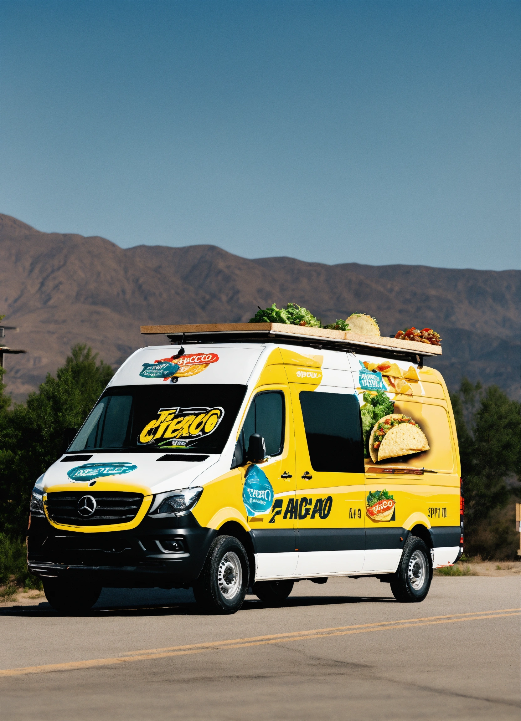 Lexica - An modern sprinter van with a taco on the top logotype, flat ...