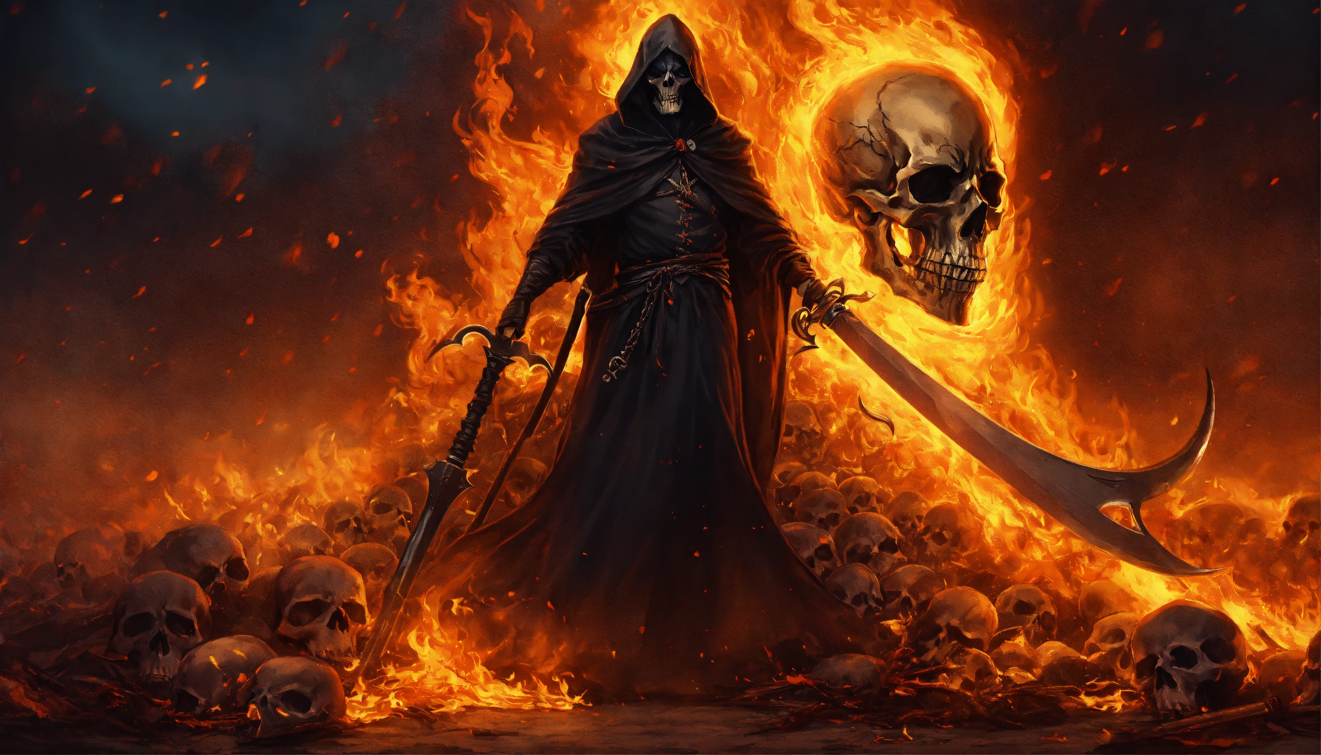 Lexica - Menacing grim reaper with flaming scythe raised for the kill ...