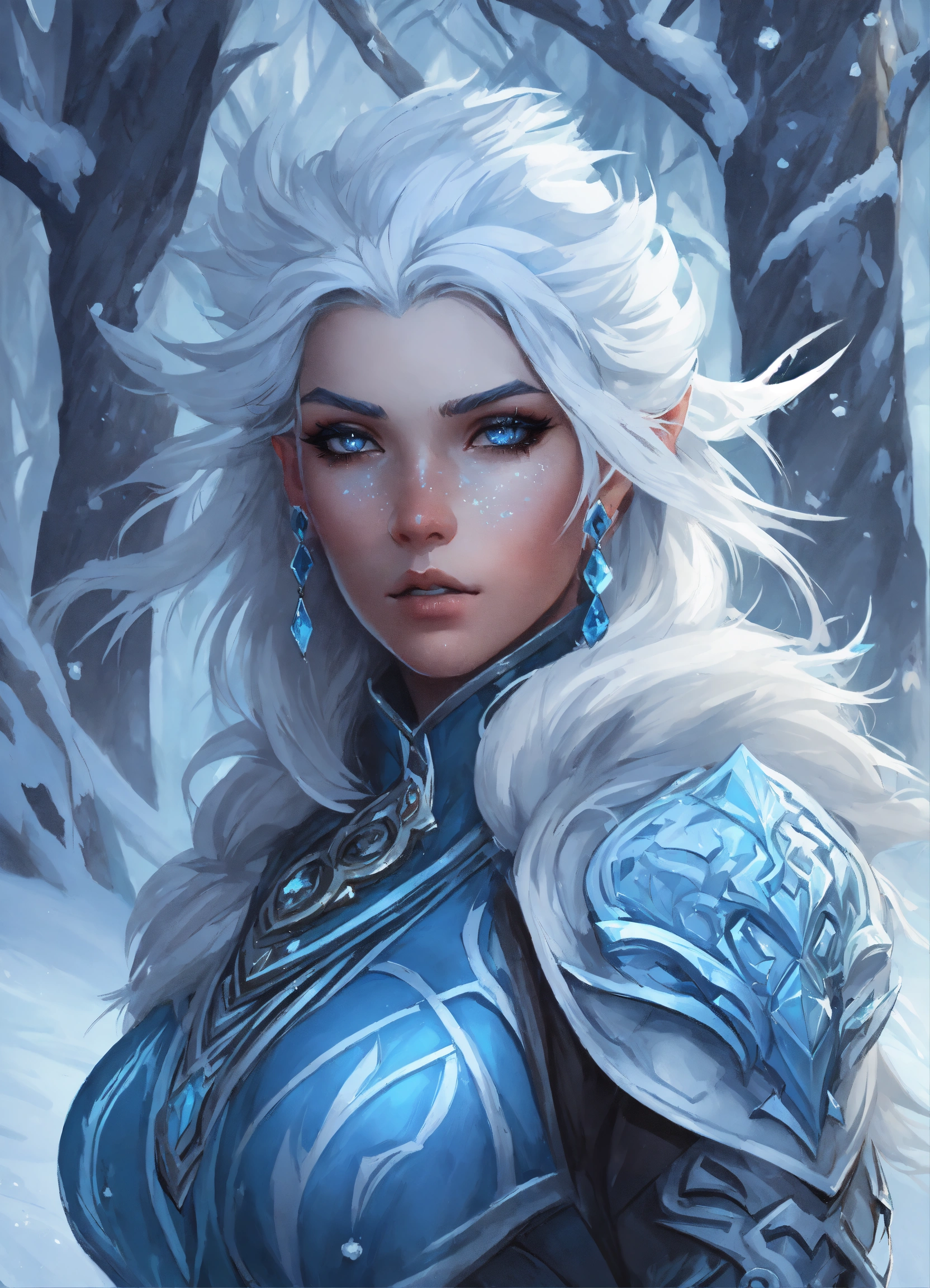 Lexica - Fantastical illustration, ice genasi, young woman, blue skin ...