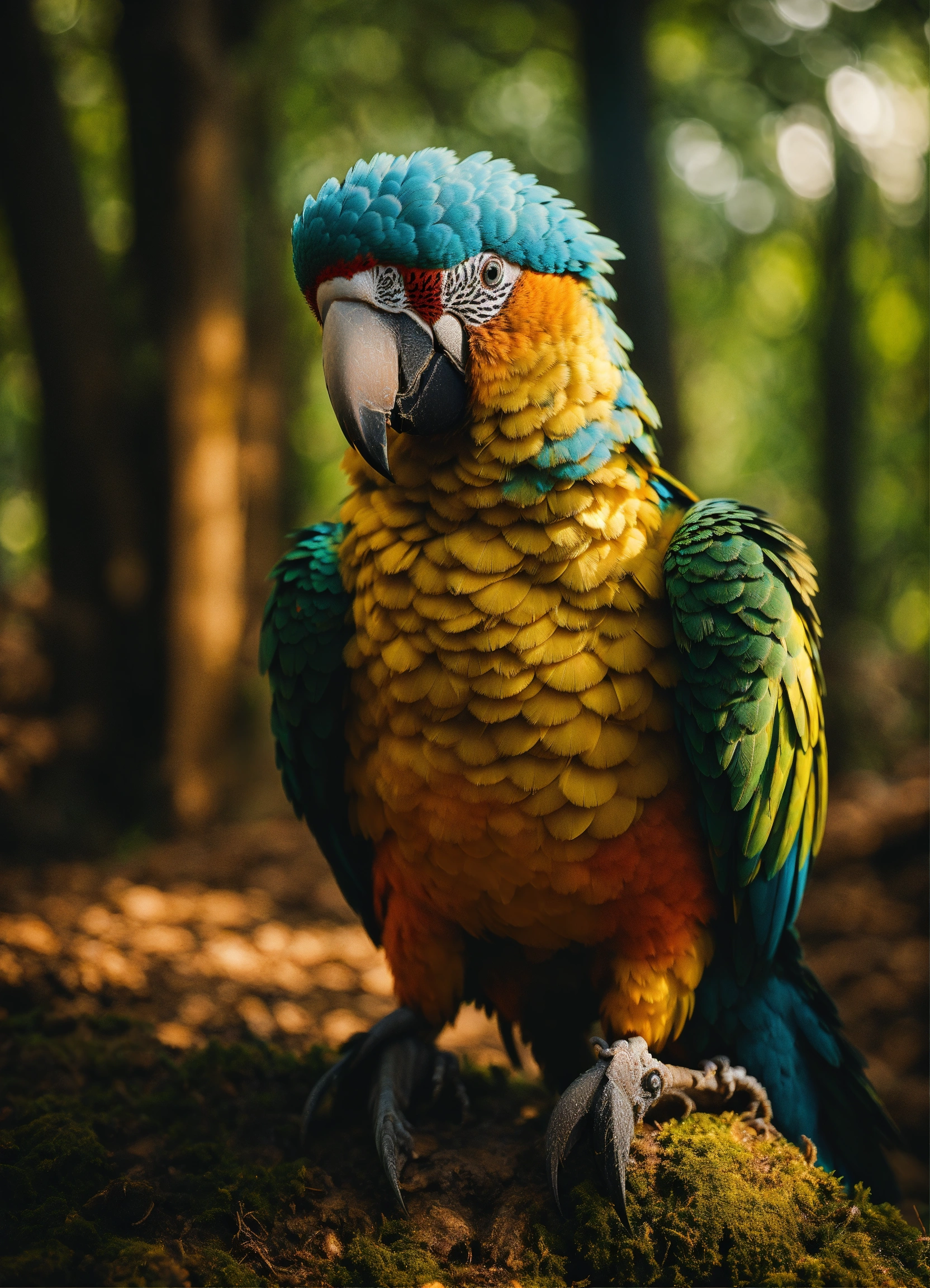 Lexica - Medium shot, Parrot wearing gold plated armor, moody lighting ...