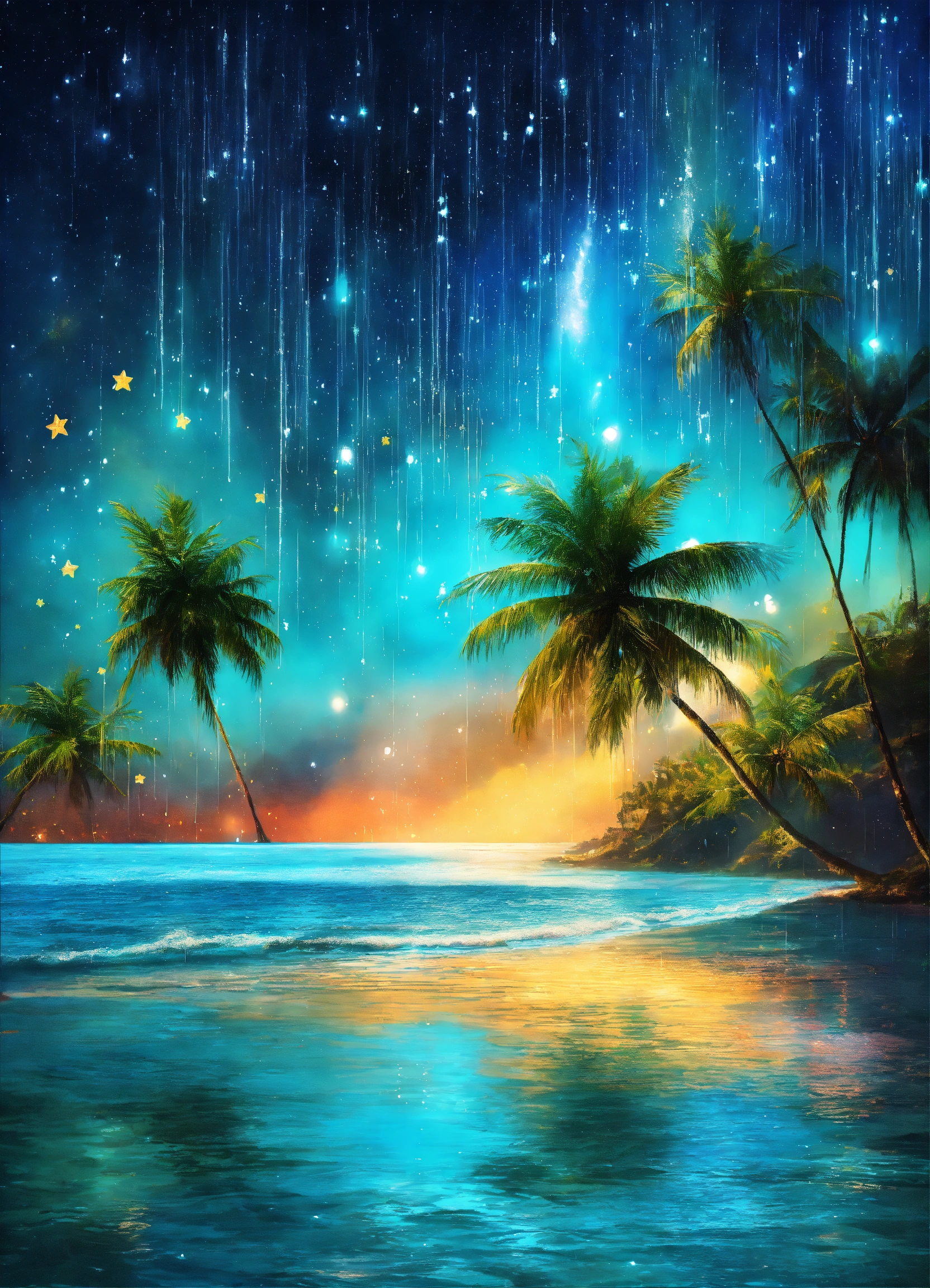 Lexica - Abstract magical rain, universe , stars, turqoise color near ...