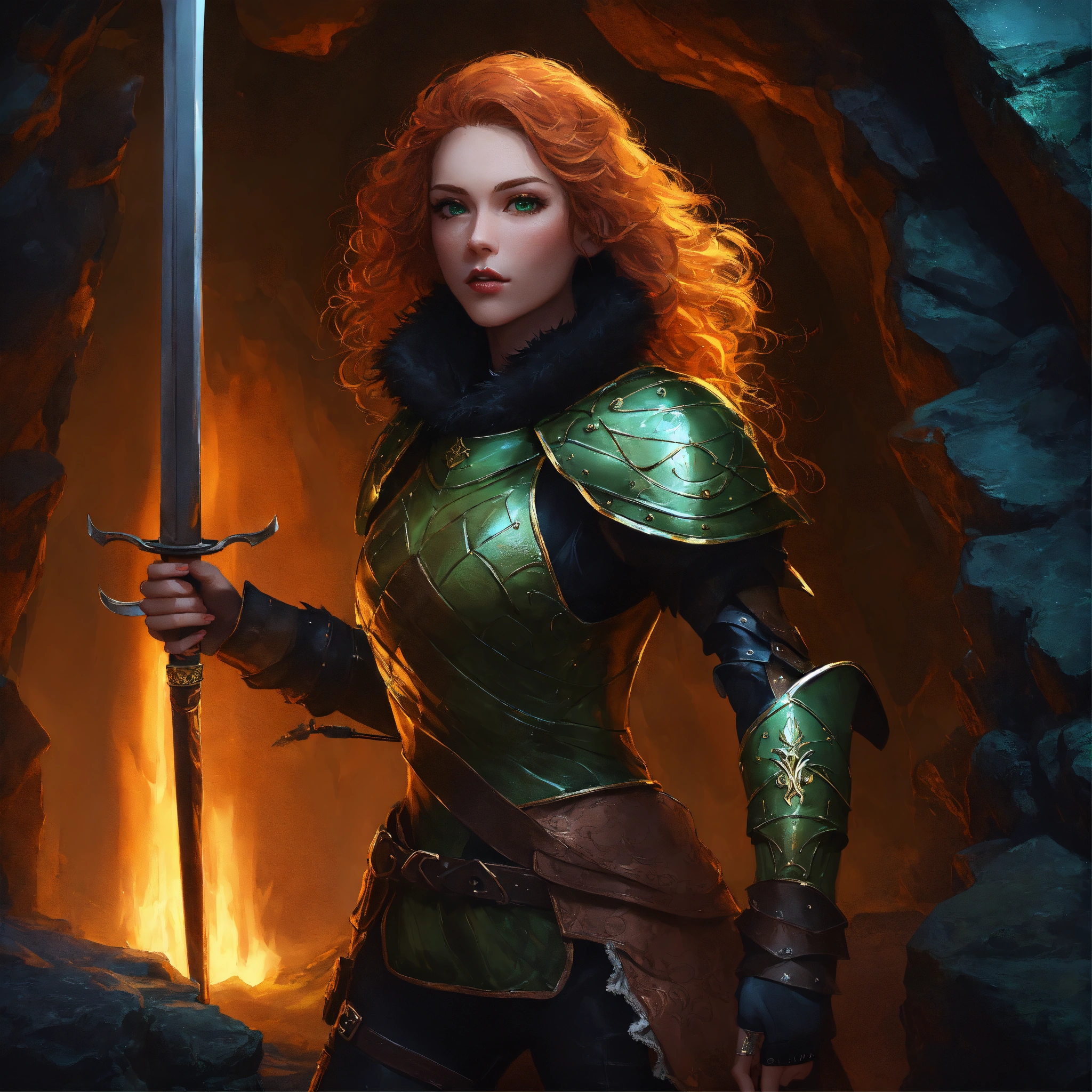 Lexica - Female with a rounded jawline, green eyes, and wavy strawberry ...