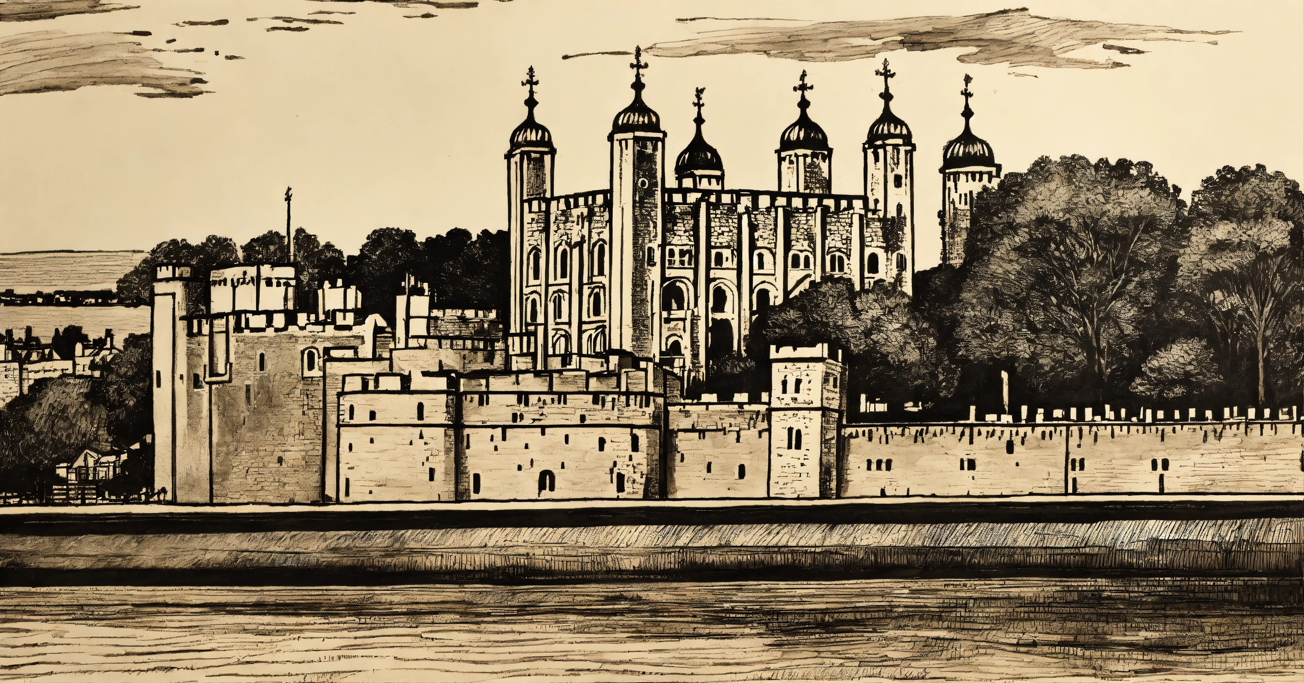 Lexica - Pen and ink drawing Tower of London