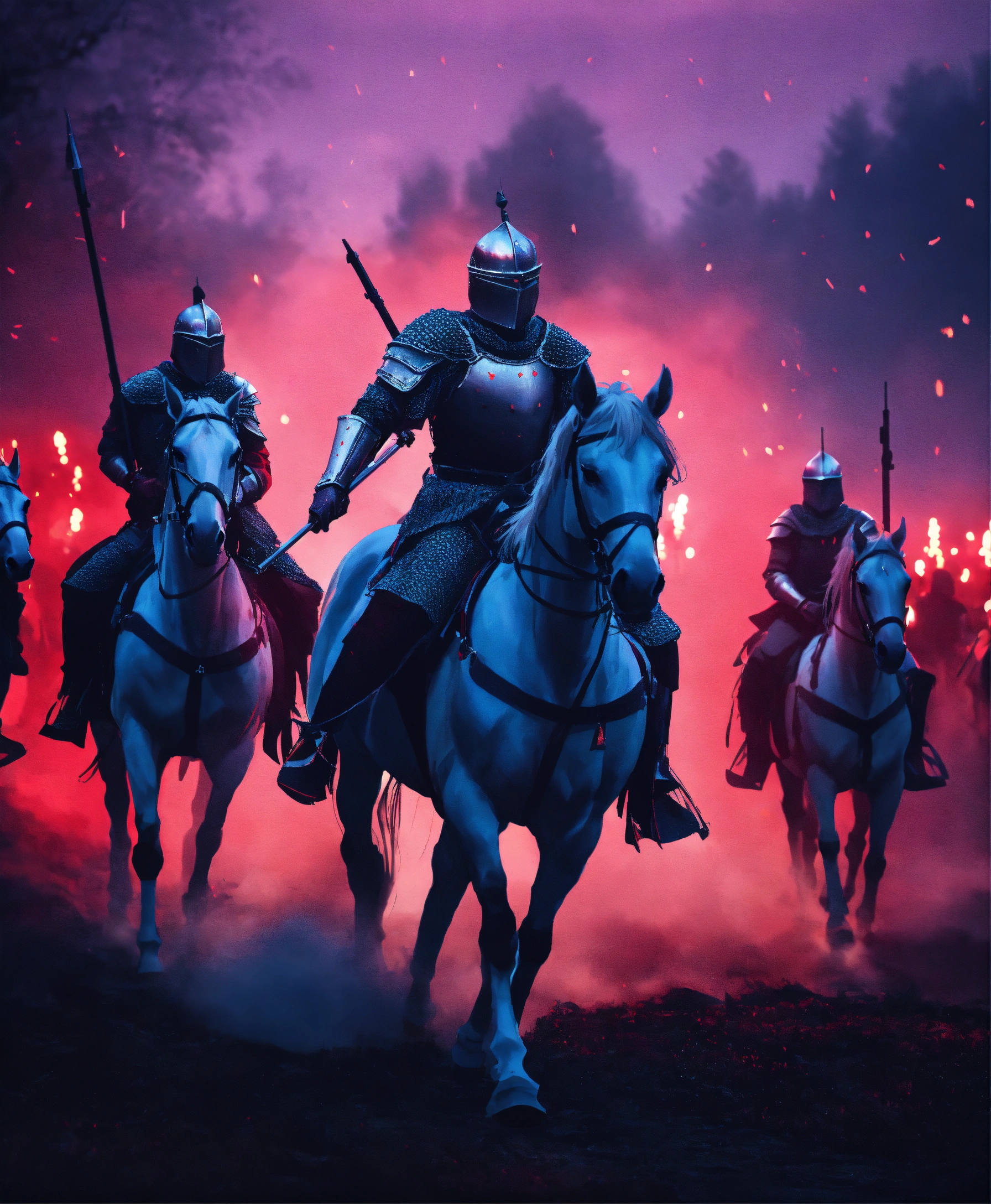 Lexica - Cinematic medieval Royal King and his knights on horses with ...