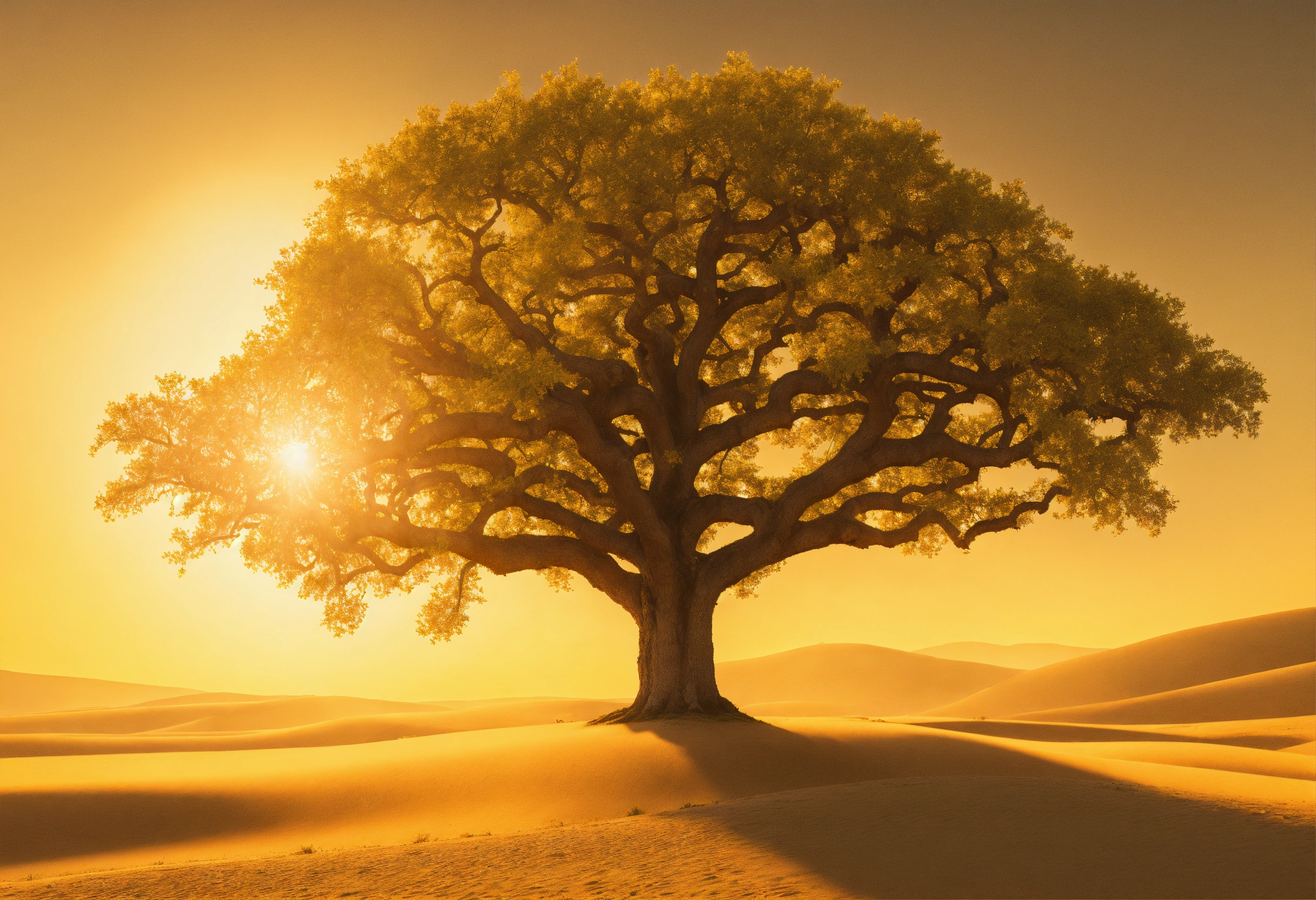 Lexica - Visual diagram of an oak tree with a dark yellow sun behind it ...