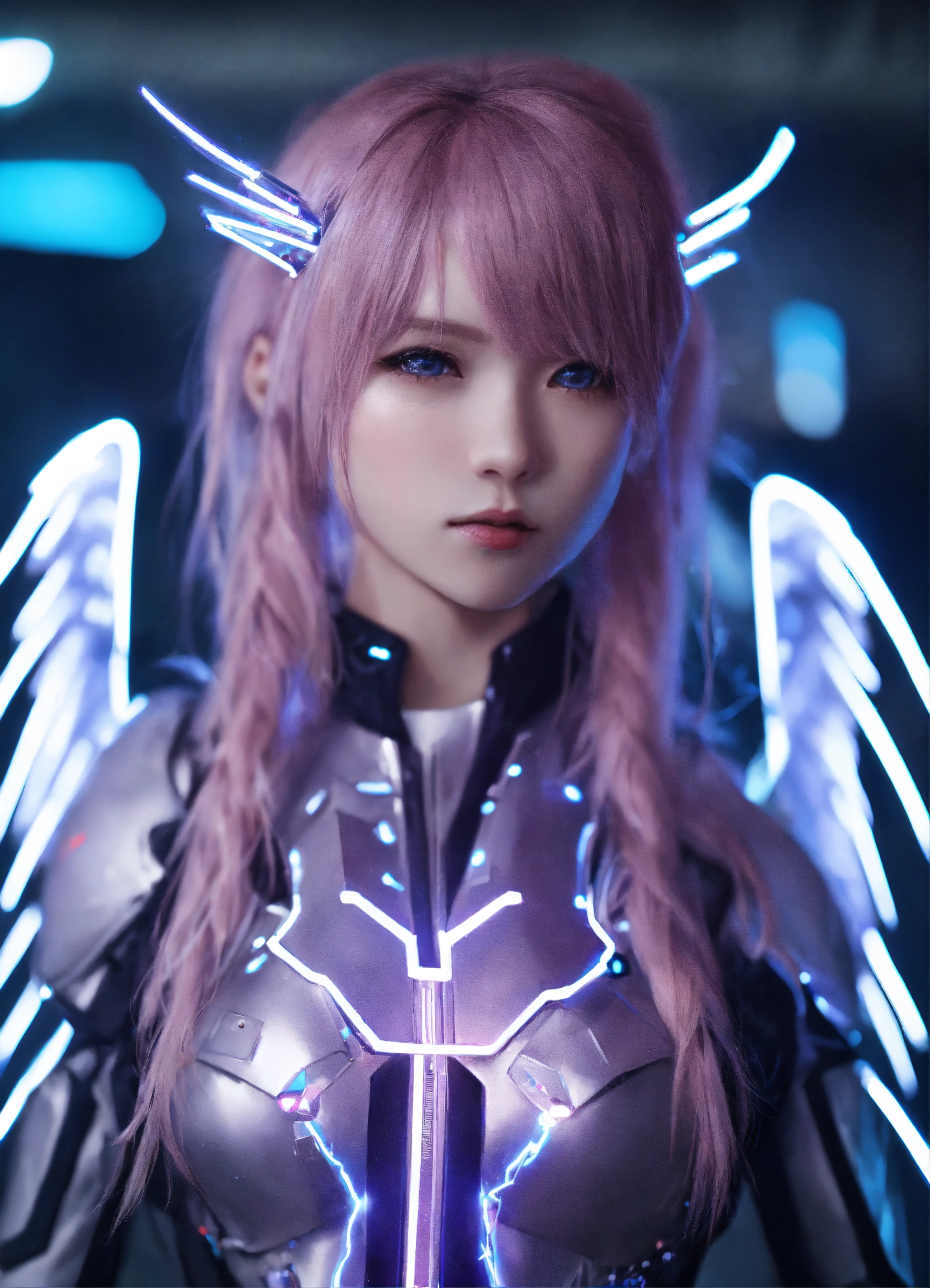 Lexica - A real photo of Cute Cyber girl lightning with angelwings