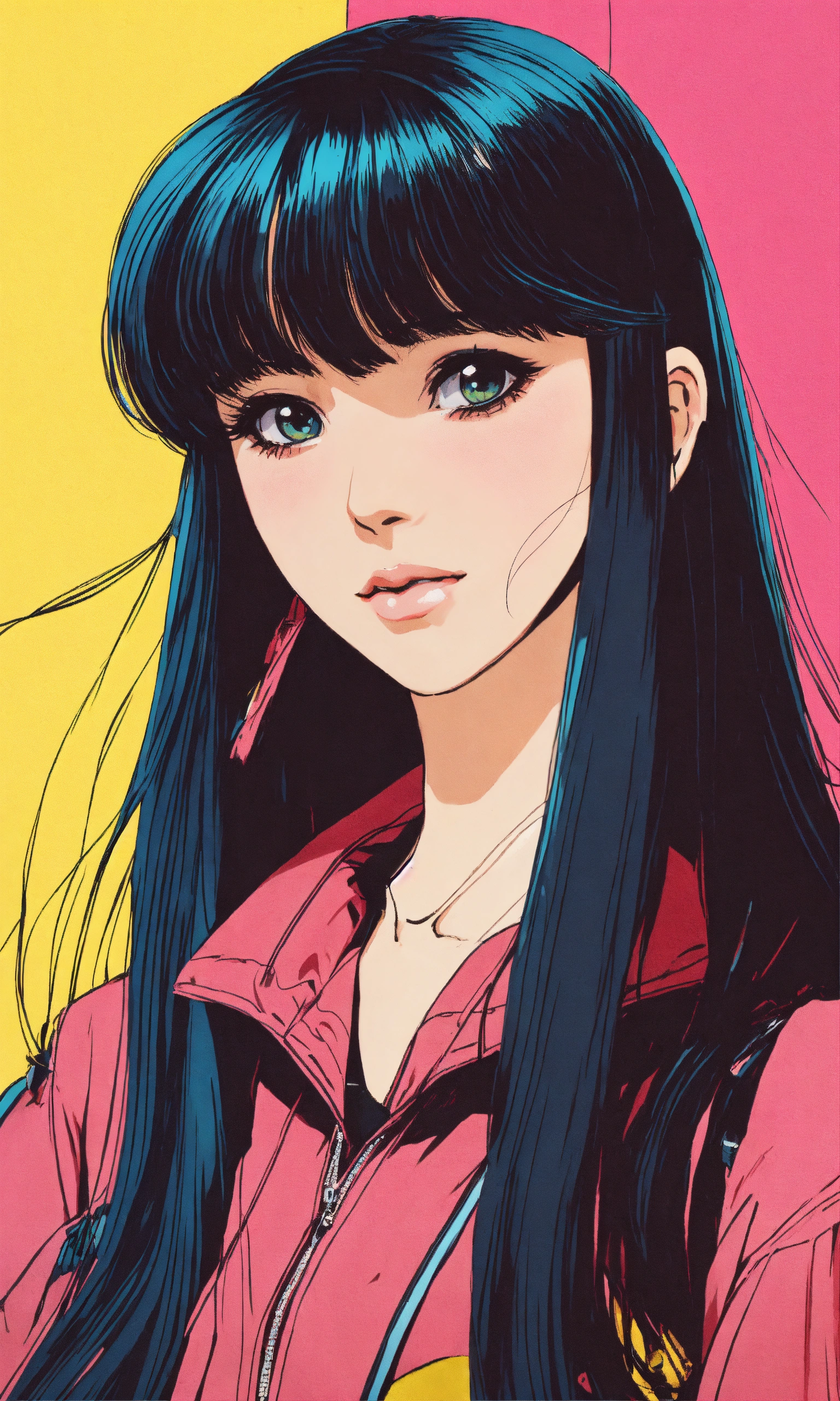 Lexica - A girl with long straight hair in 80’s anime vintage style