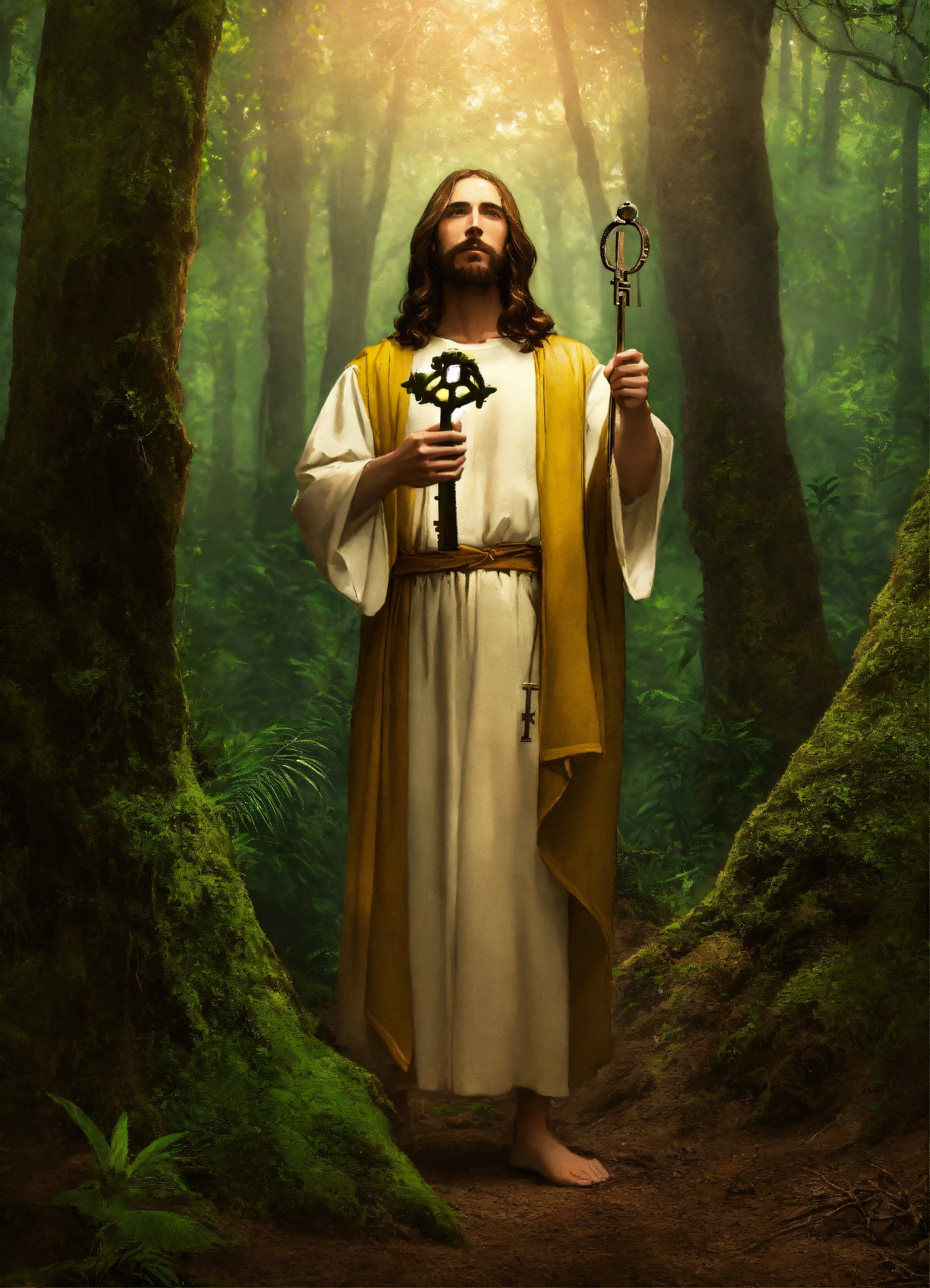 Lexica - Jesus christ in a forest holding a skeleton key