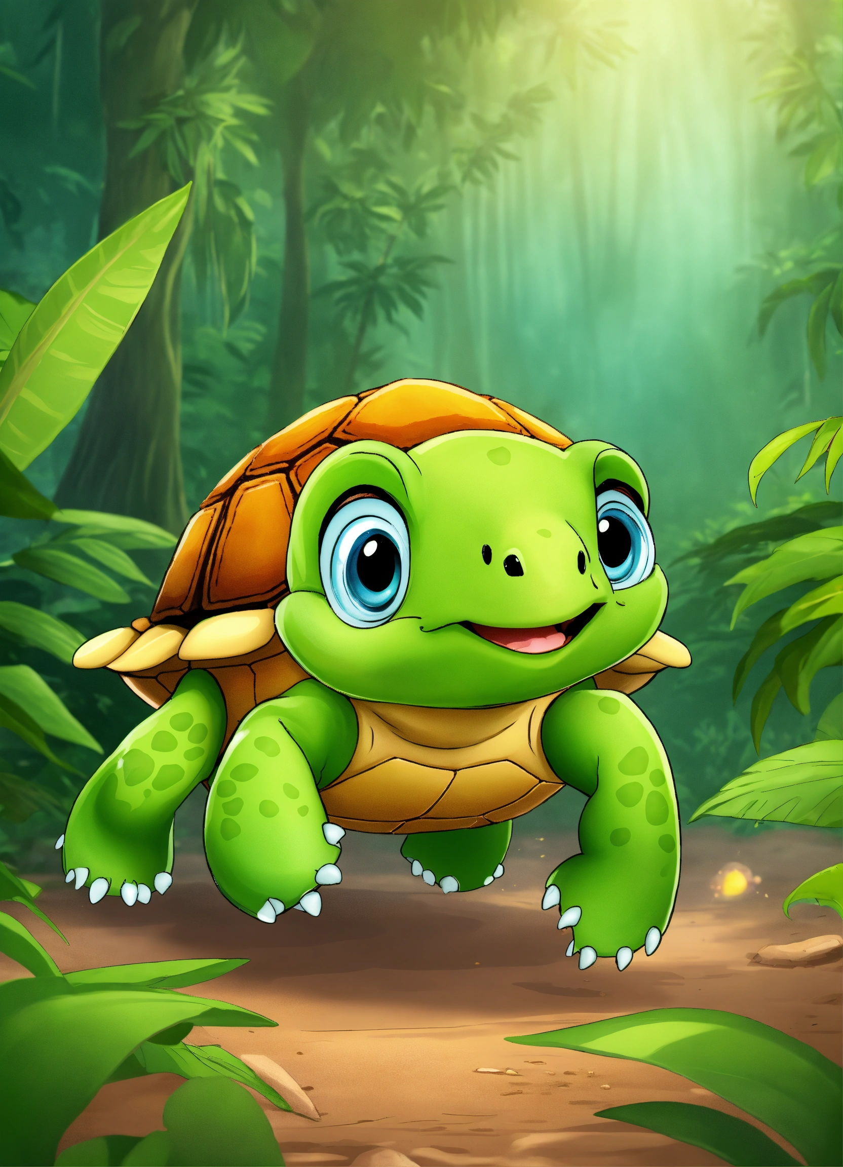 Lexica - Cartoon cute turtle running in jungle
