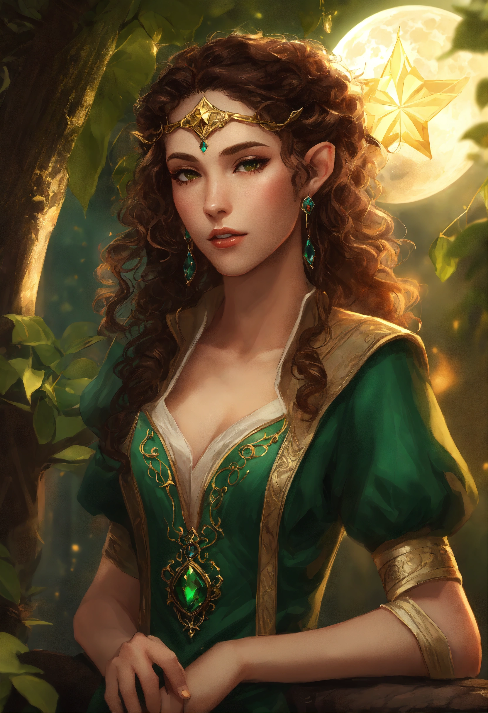 Lexica - Character art of a 24-year-old female wood elf, curly hair ...
