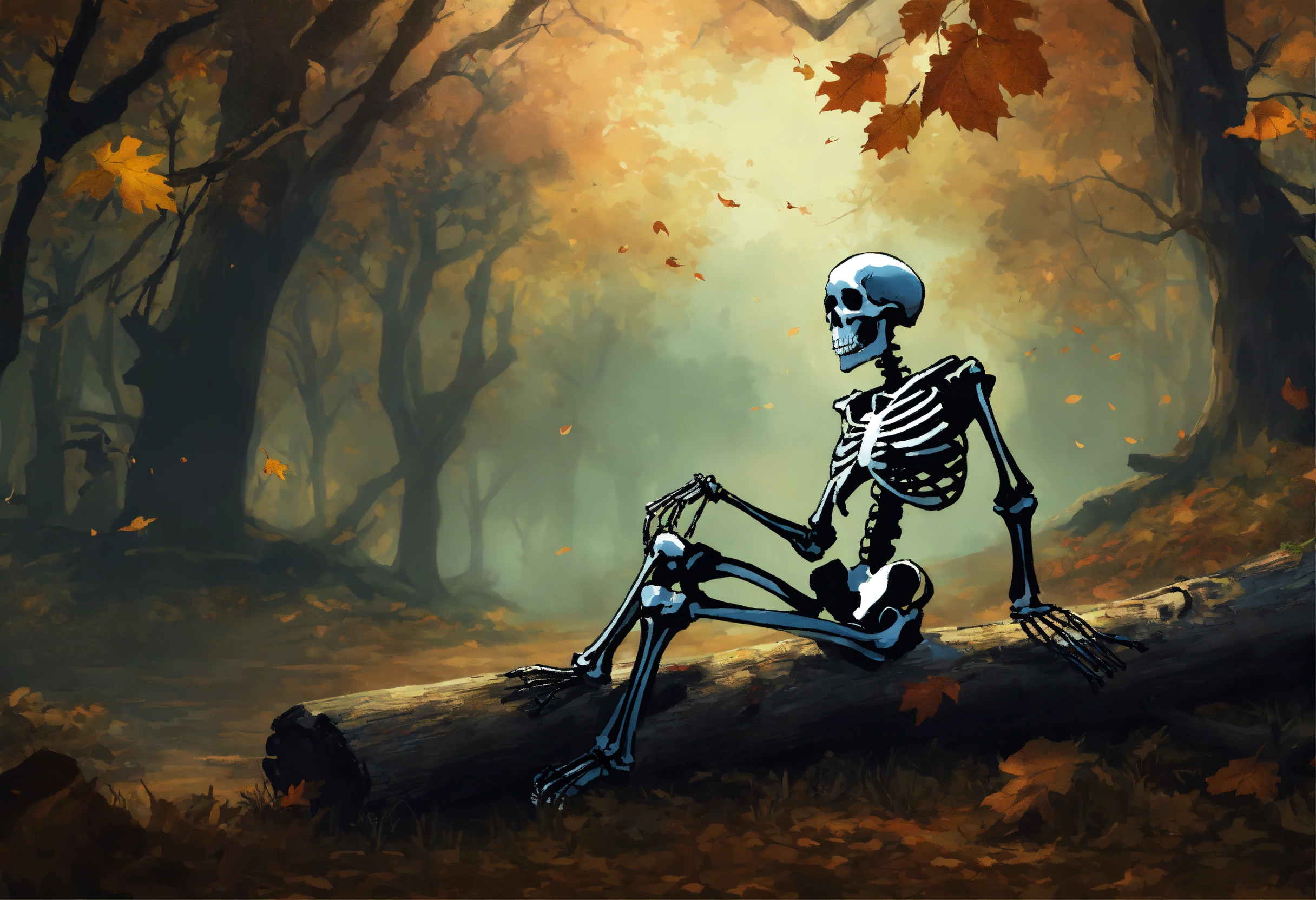 Lexica - Create a digital art piece featuring a skeleton sitting on a ...