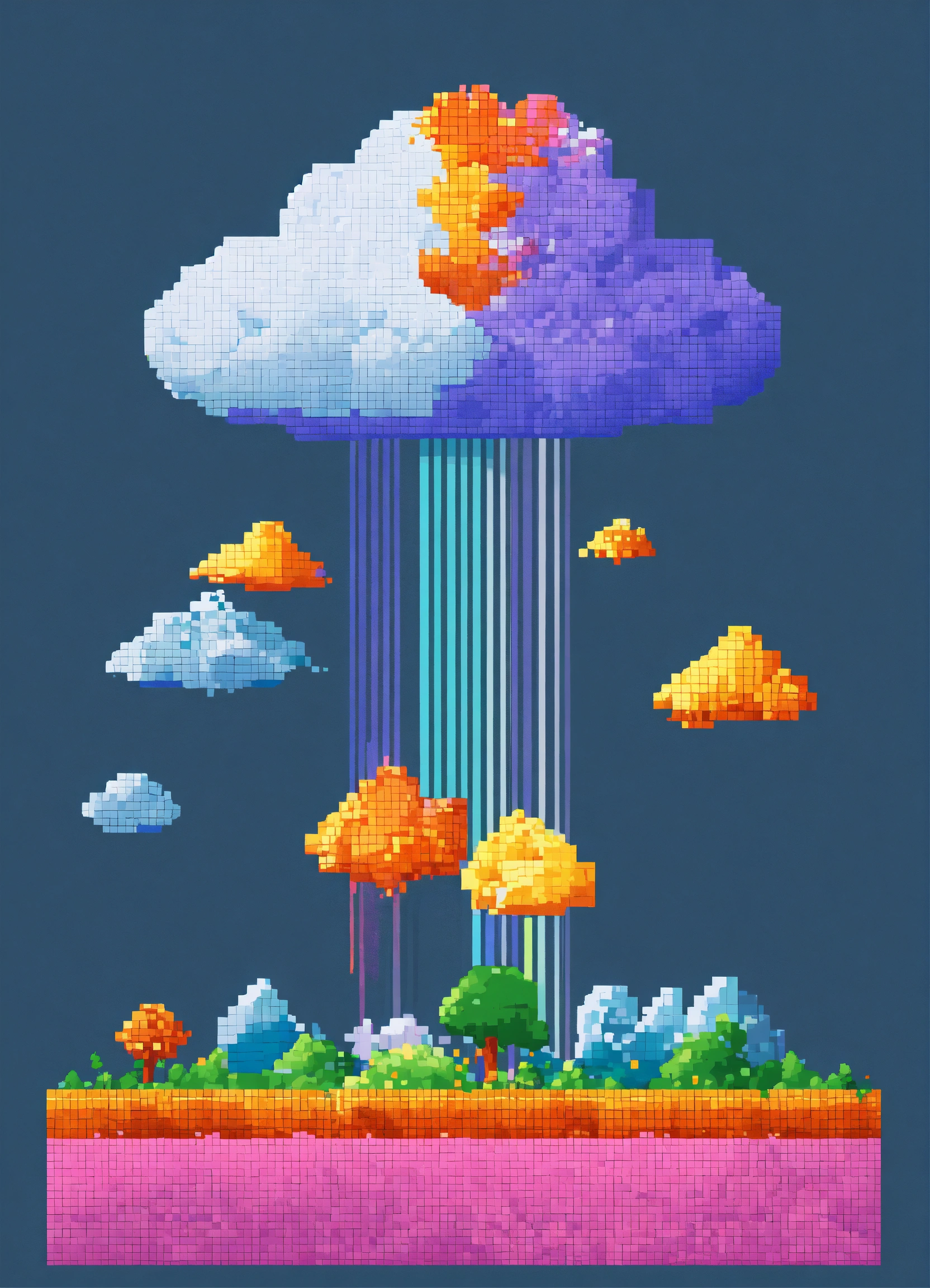 Lexica - All right, create a pixel cartoon with a cloud, throwing up a ...