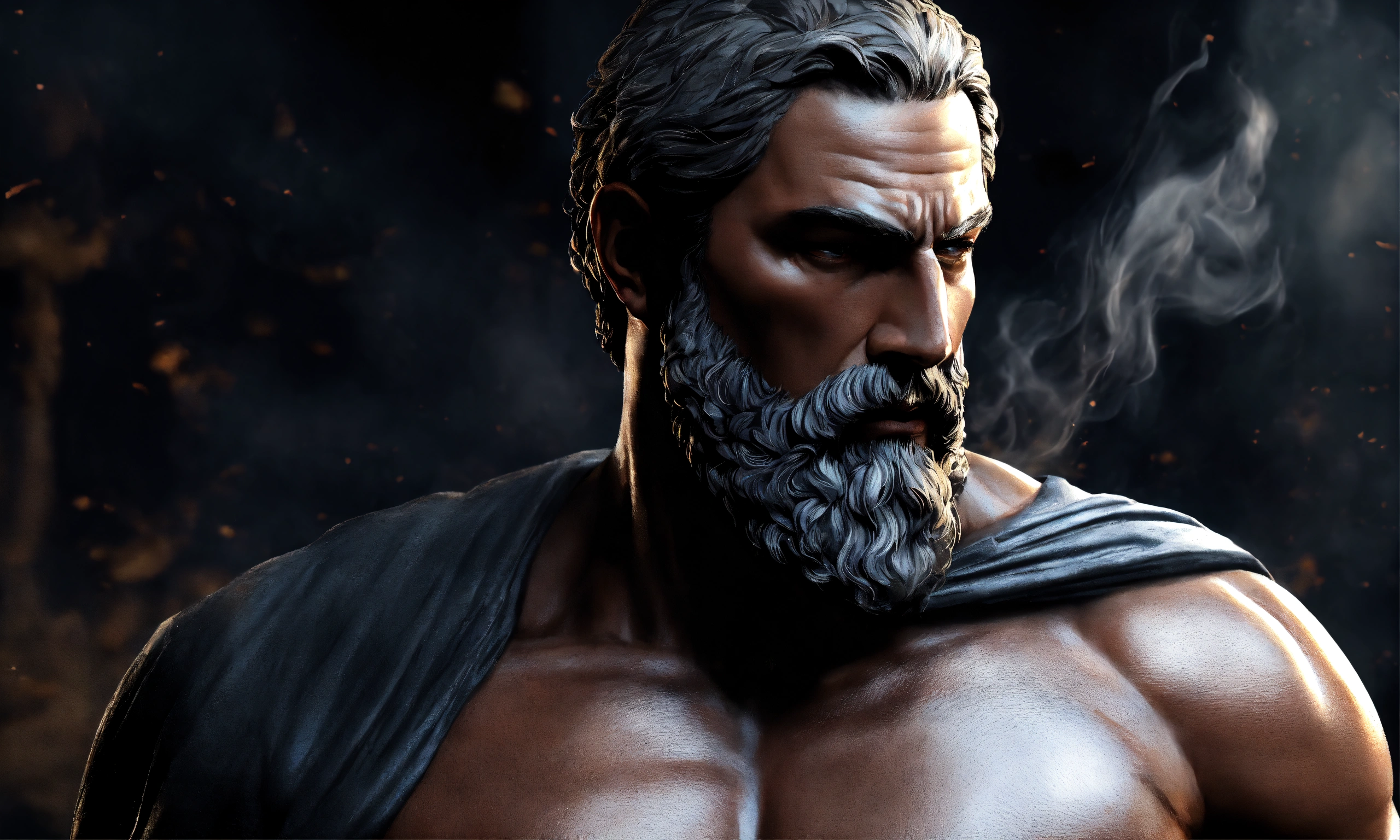Lexica - Stoic man, muscular, dark smoky background, realistic, well ...