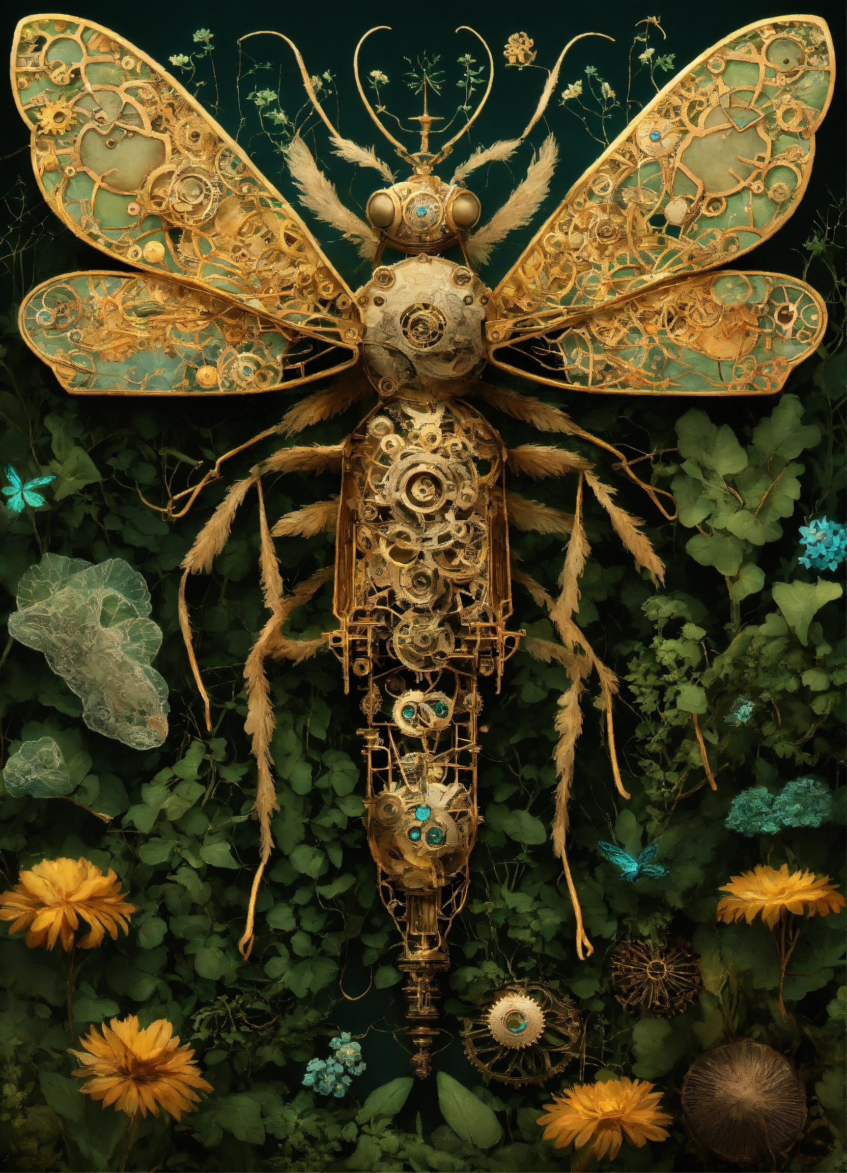 Lexica - Insect features, full body, intricate, mycelial lace ...