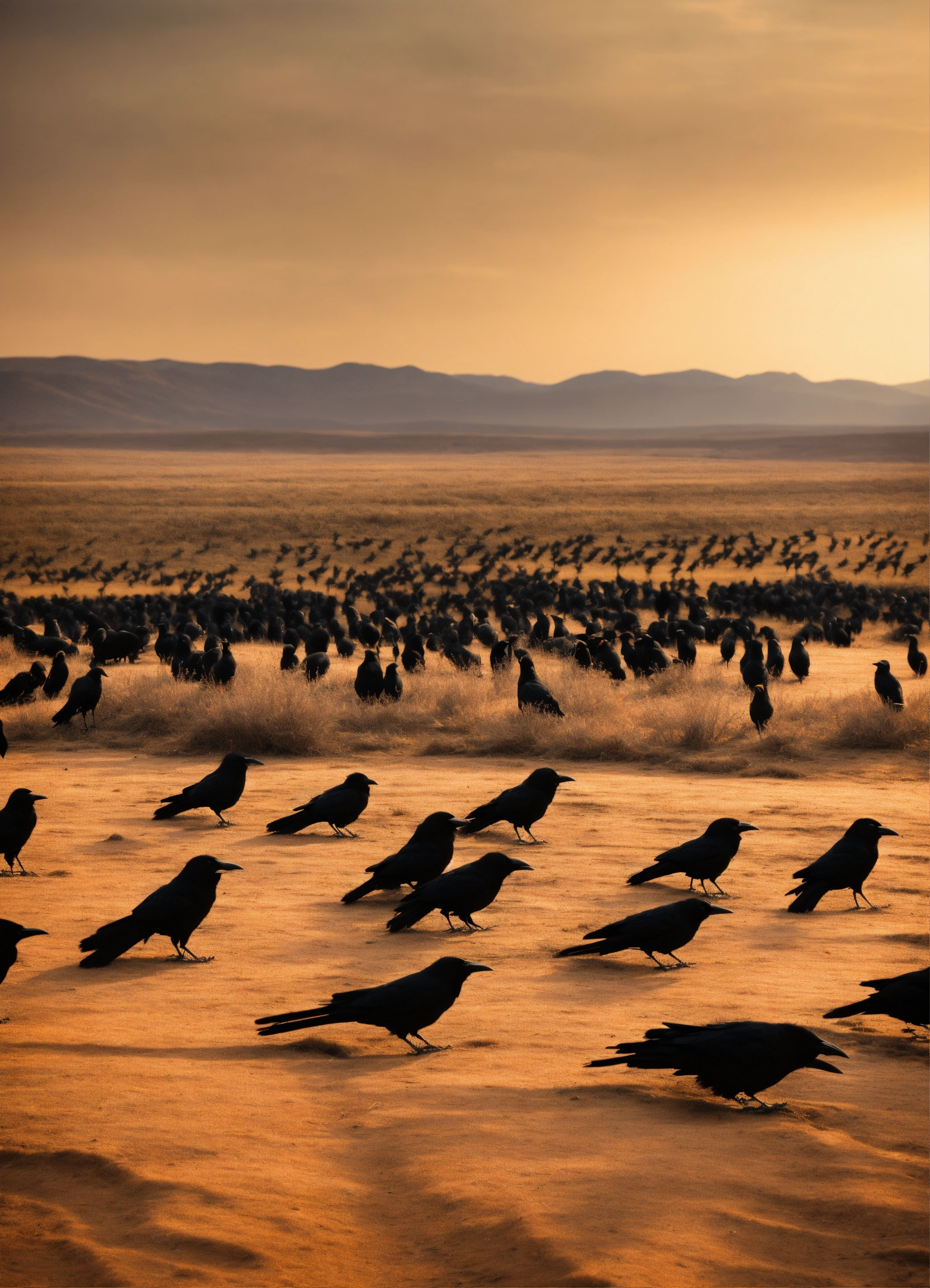 Lexica - A flock of crows sitting on dried land