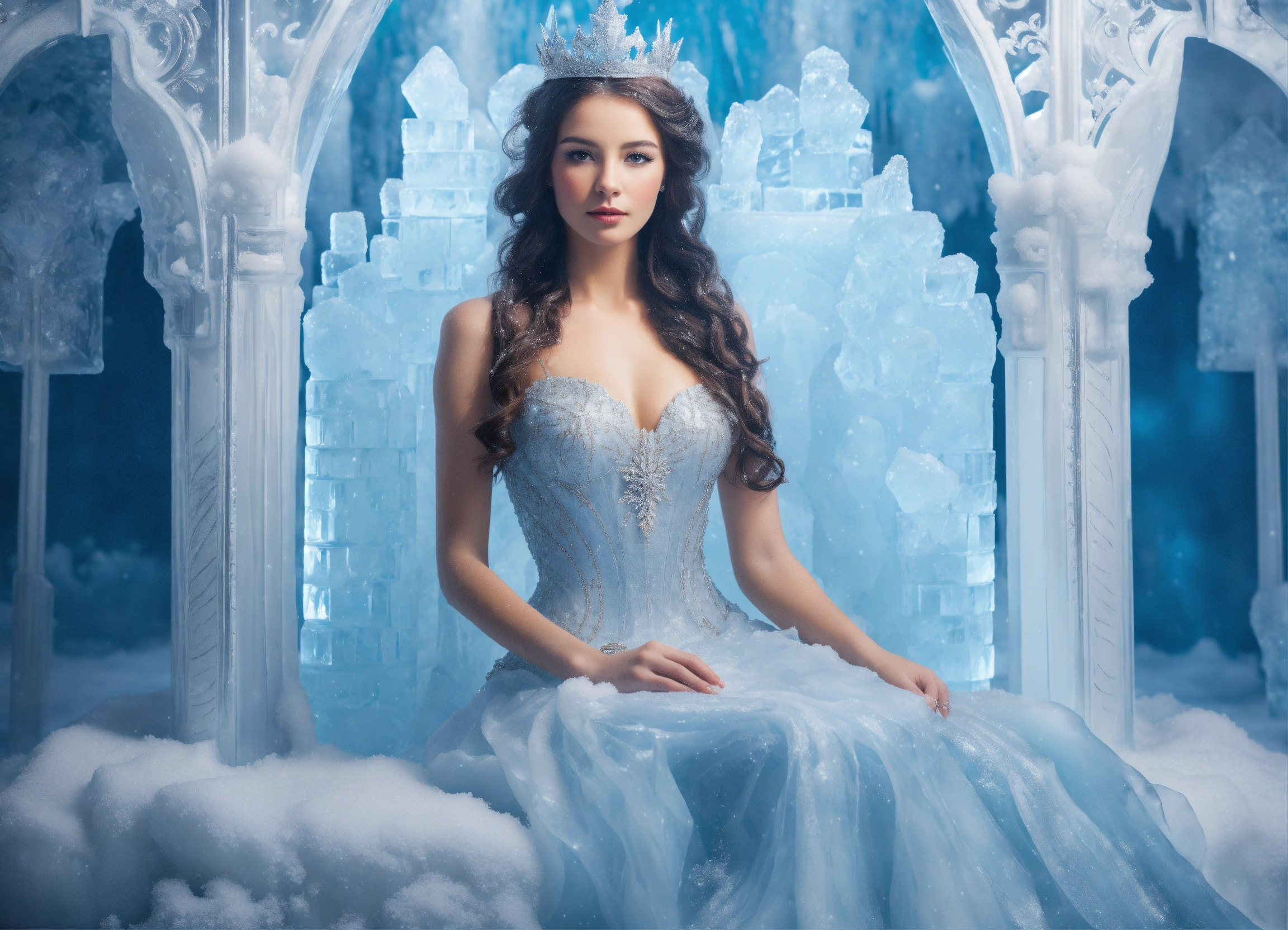 Lexica - Fabulous snow queen, sitting on a snow throne in her ice ...