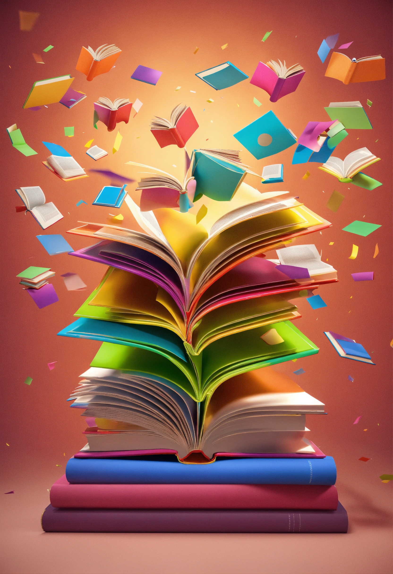 Lexica - Colorful books flying in the air. Very colorful realistic 3D ...