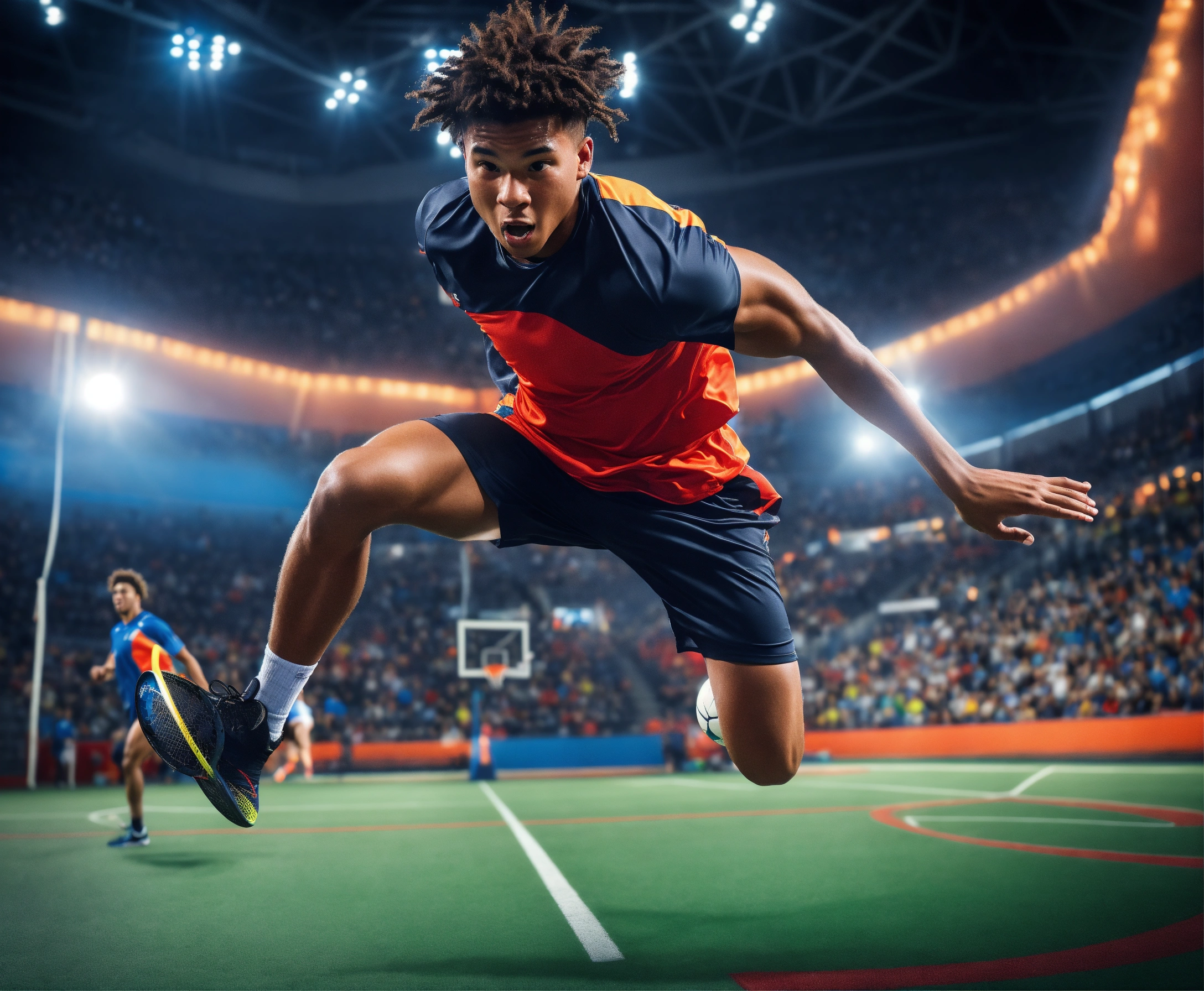 Lexica Generate an image of a multisport athlete in the midst of their training regimen, with