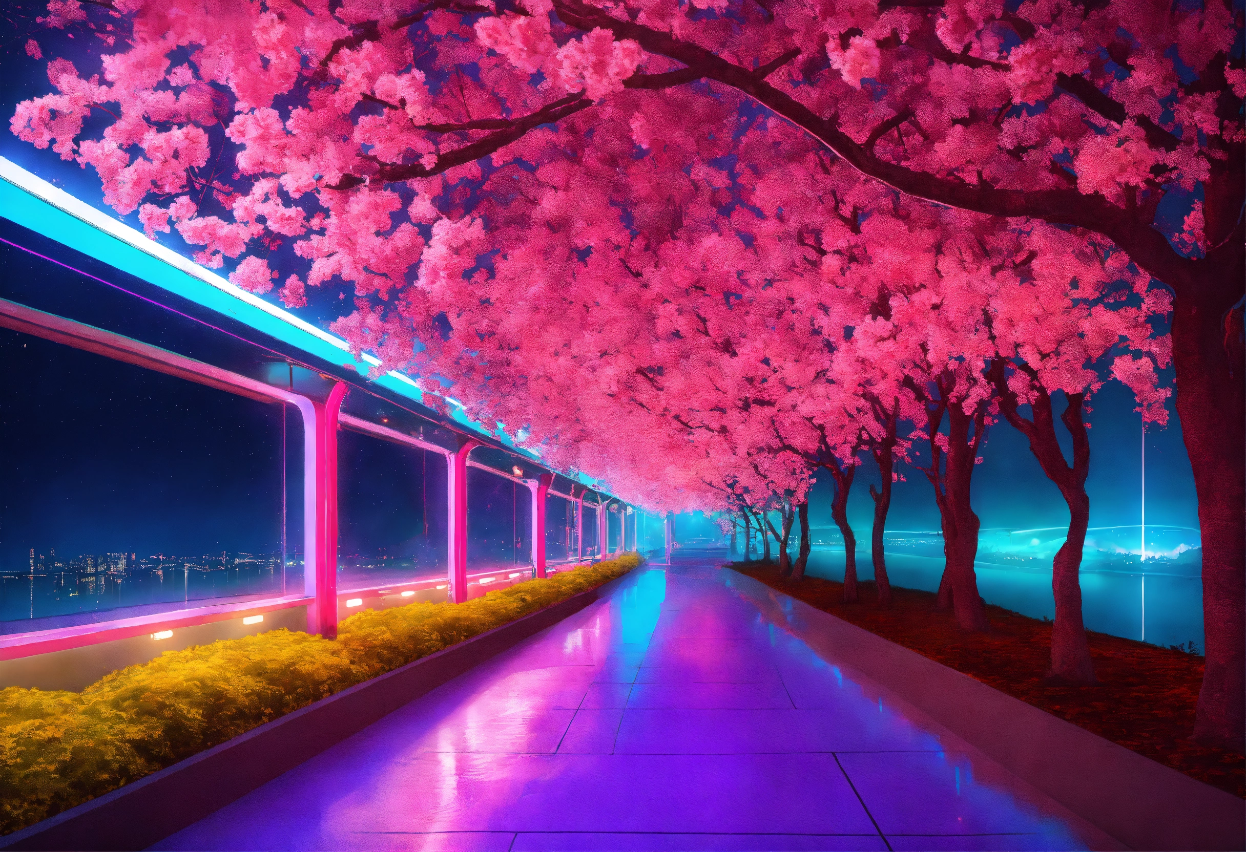 Lexica - High quality,quality8k,Monorail running in cosmic space,neon ...