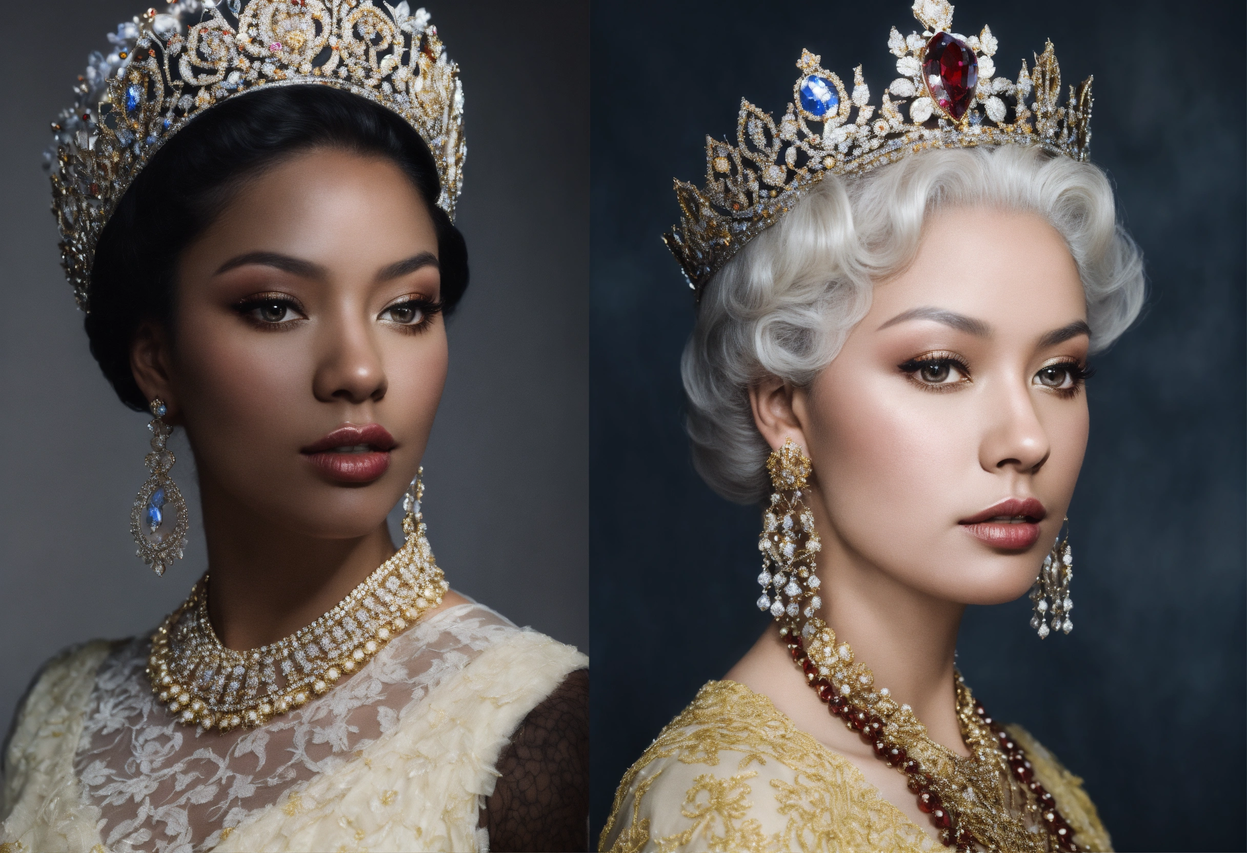 Lexica - Take photos of different queens in reference style,White skin