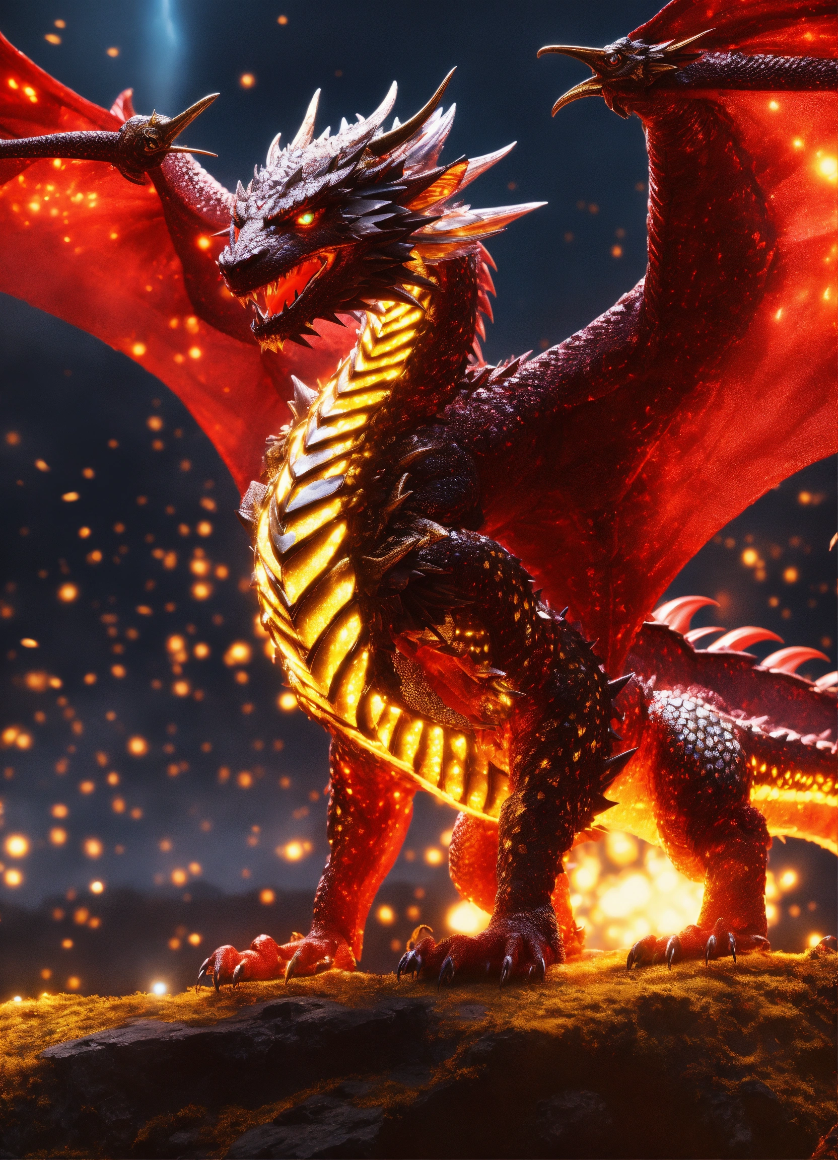 Lexica - Red eye glittering sparkling lightning dragon with gold ...