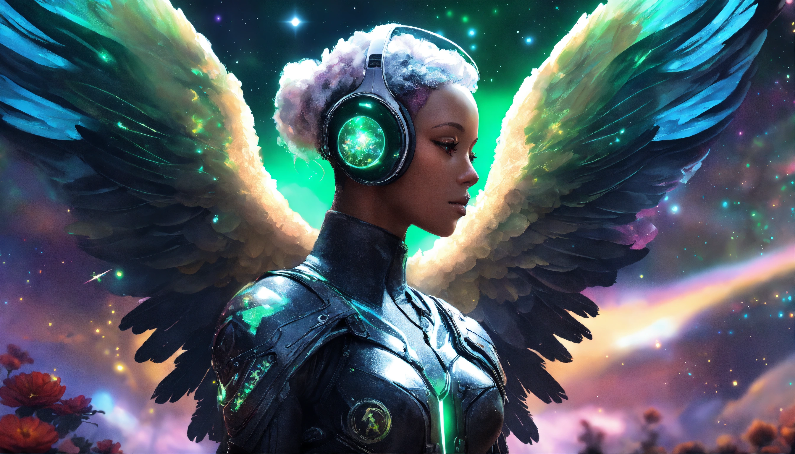 Lexica - Cyberpunk digital painting of a black angel with beautiful ...