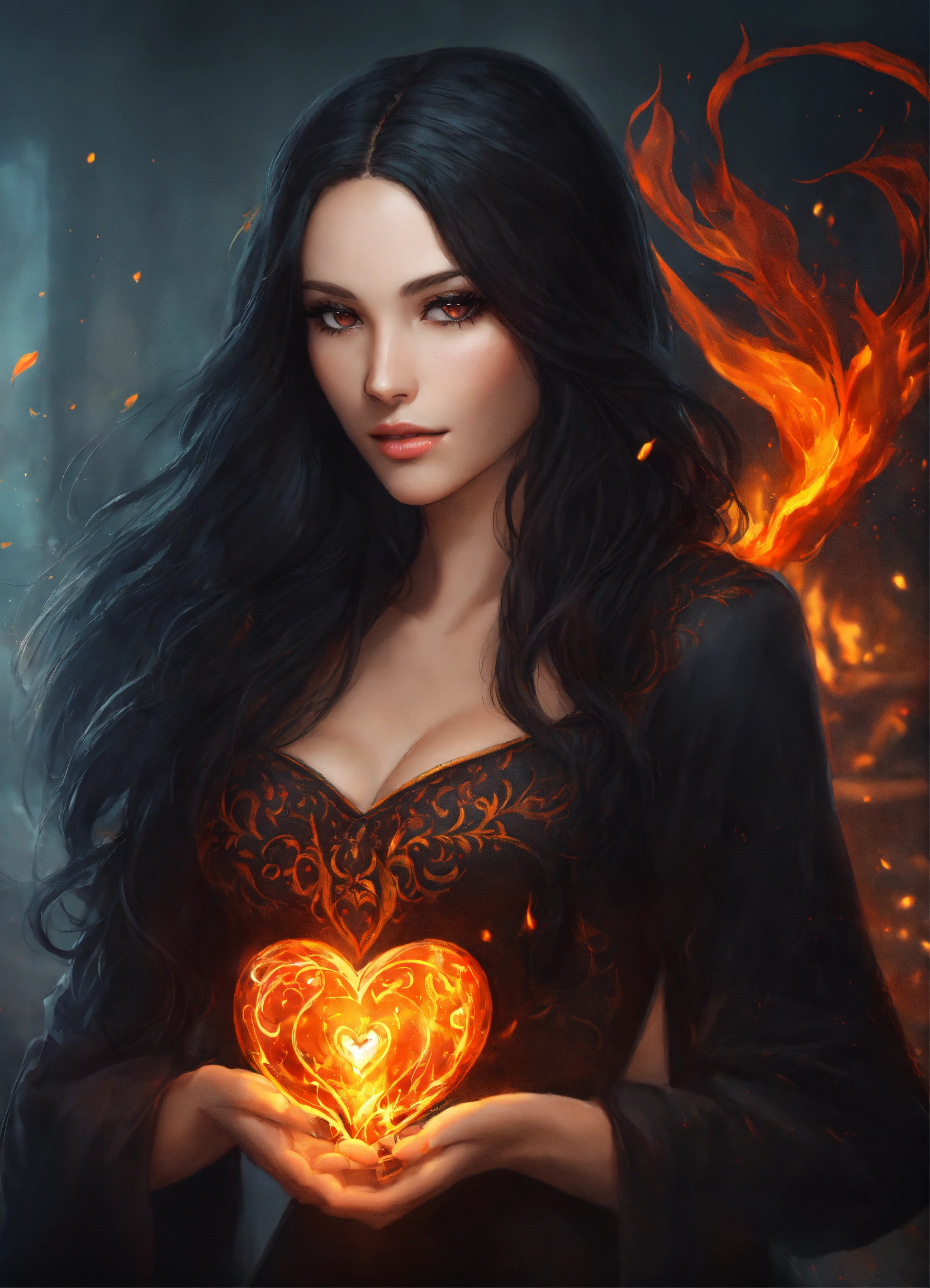 Lexica - A beautiful sorceress with long black hair dressed in black ...