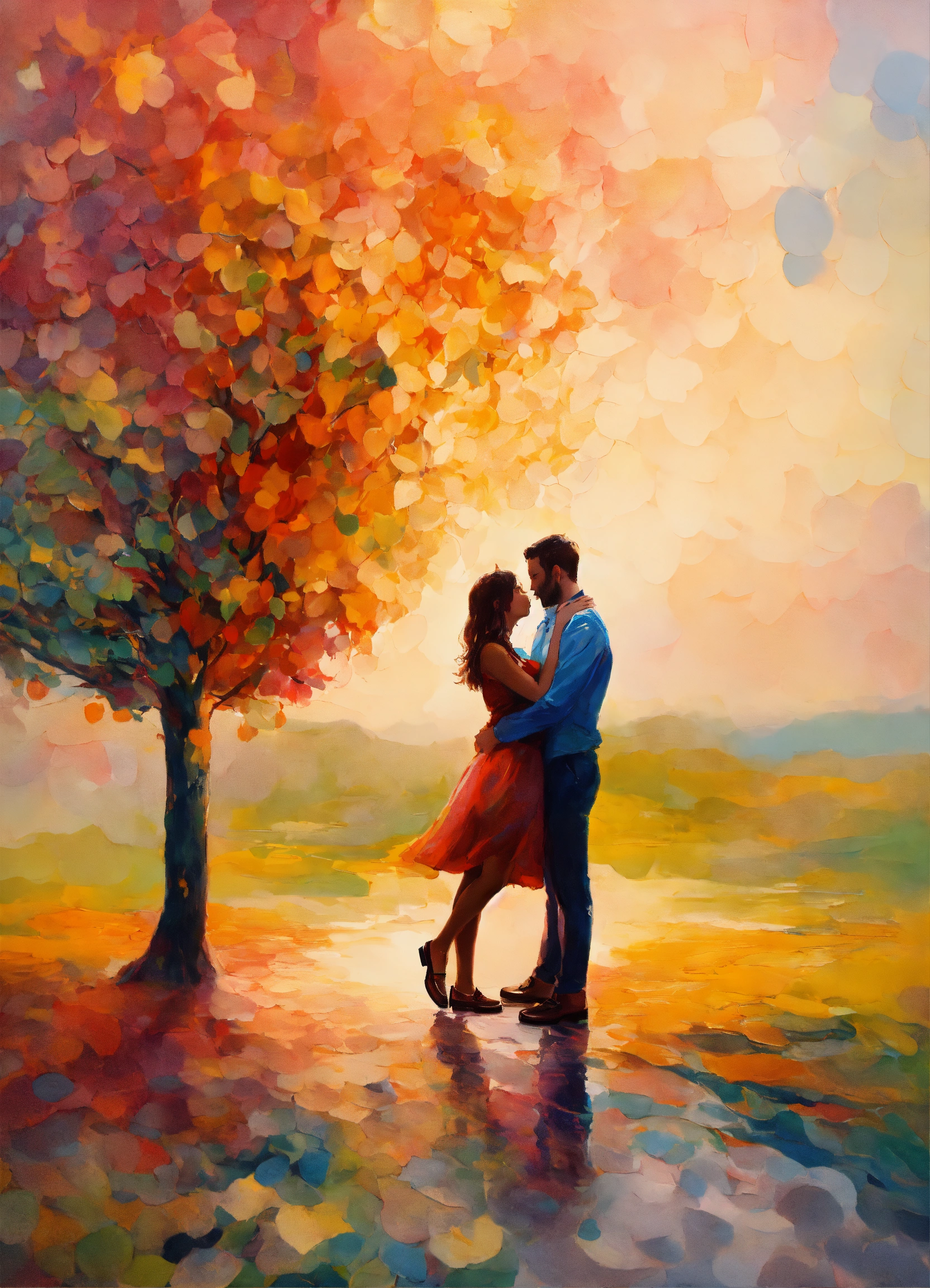 Lexica - Abstract full-body couple embracing poster, dense oil paint ...