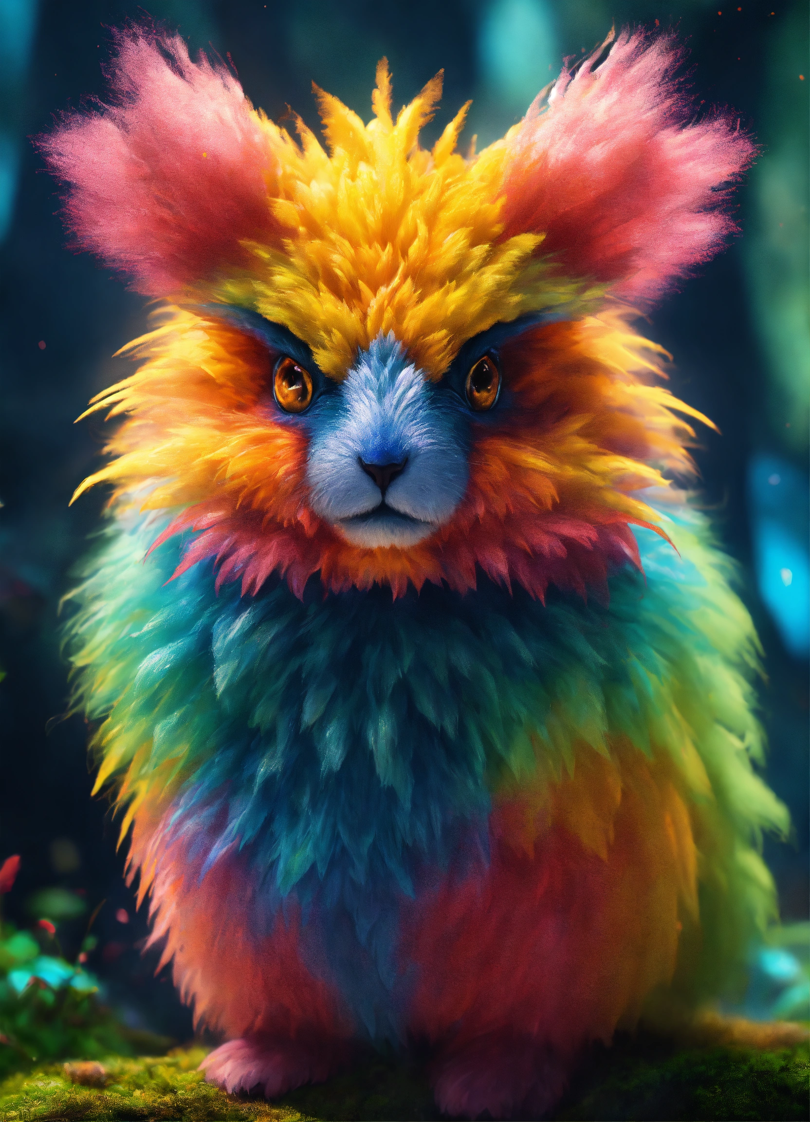 Lexica - Ultra beautiful puffy furry multicolored creature in a ...