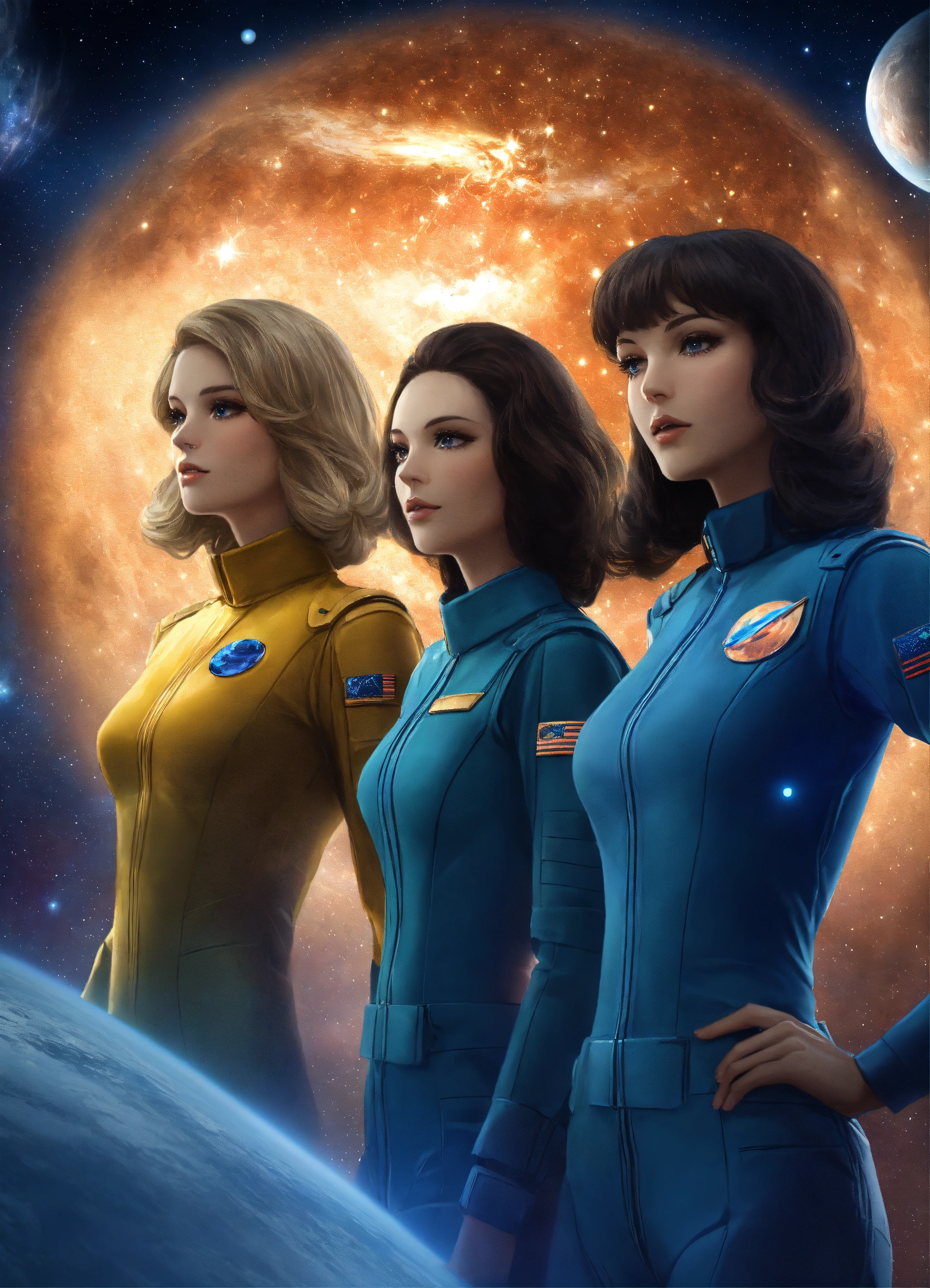 Lexica - The three extraterrestrial females. background - Pleiades star ...