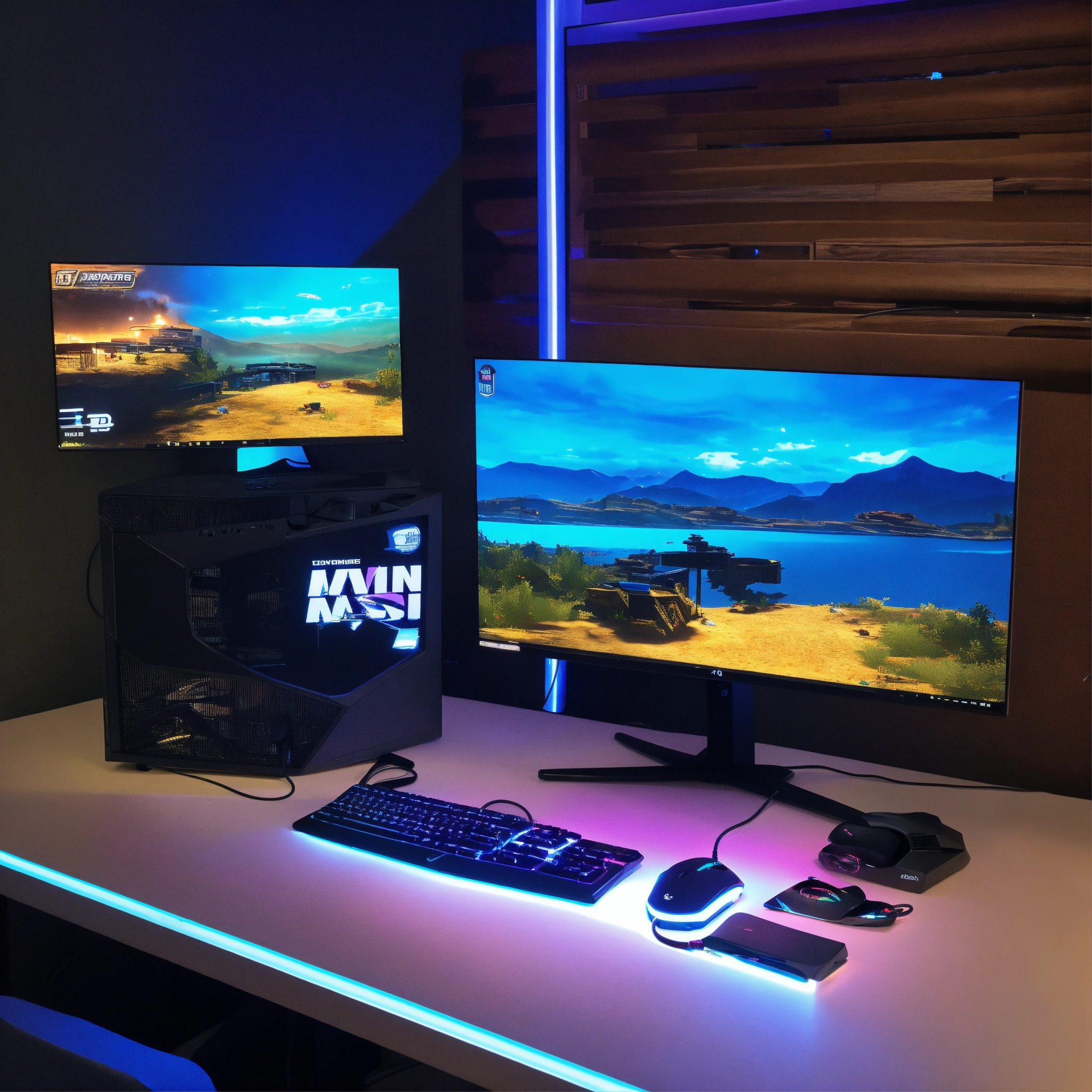 Lexica - A photo of a gaming PC. The PC is new, with a clean and simple ...