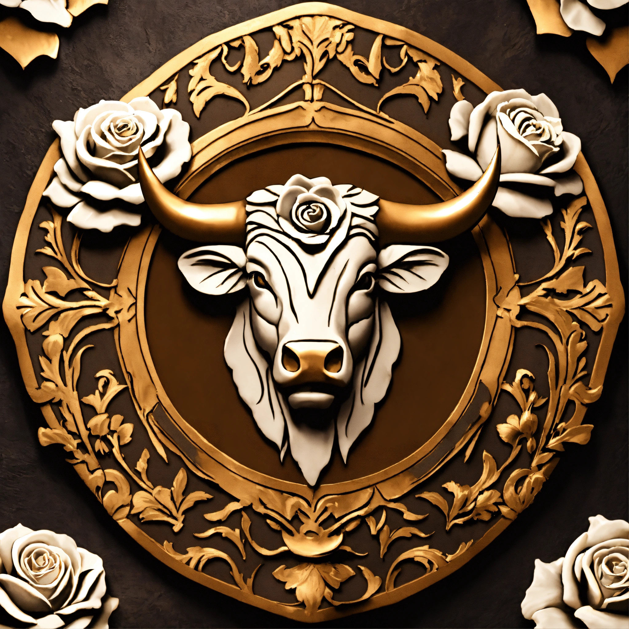 Lexica - Hand crafted crest of three faded white roses behind a golden ...