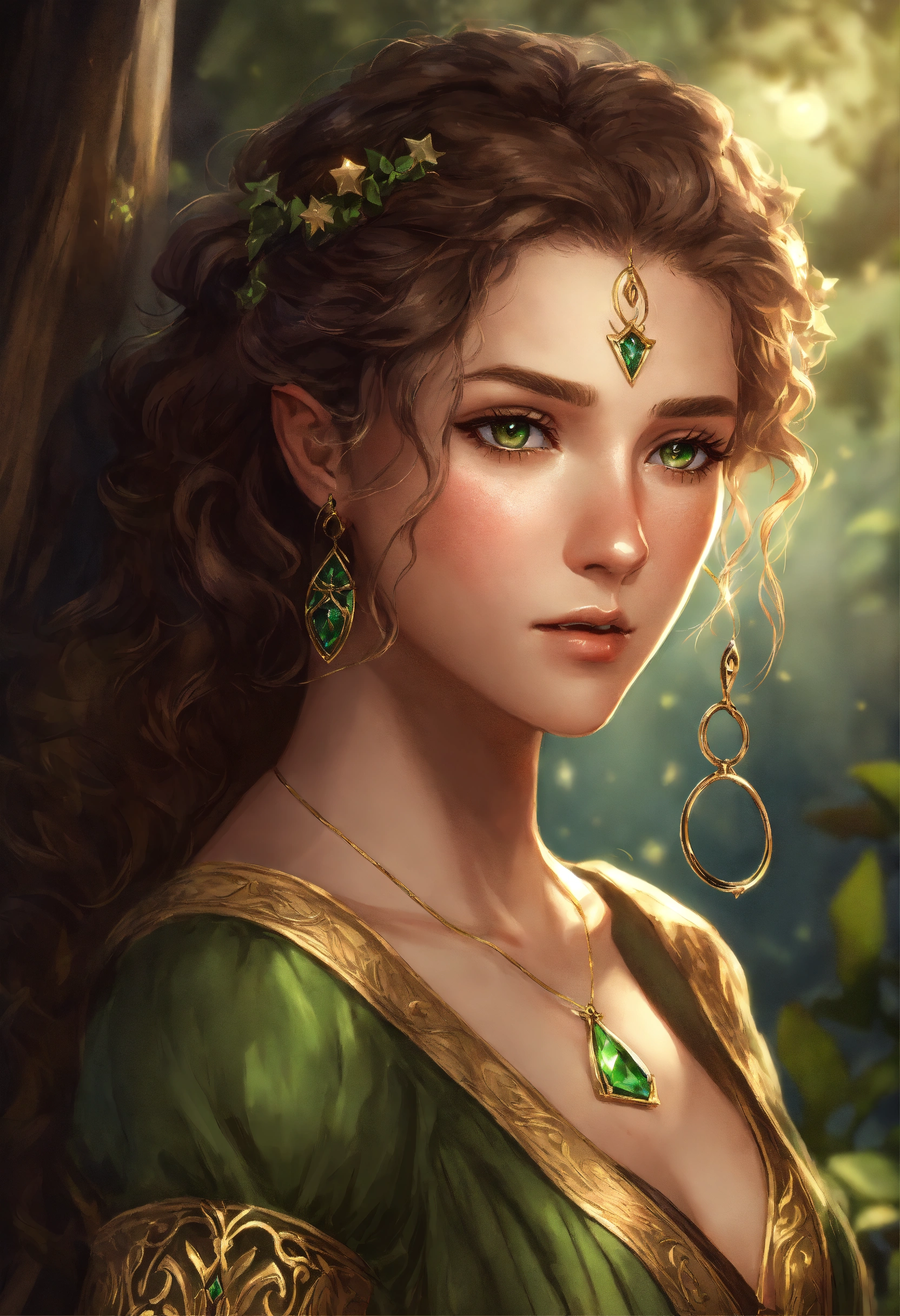 Lexica - Character art of a 24-year-old female wood elf, curly hair ...