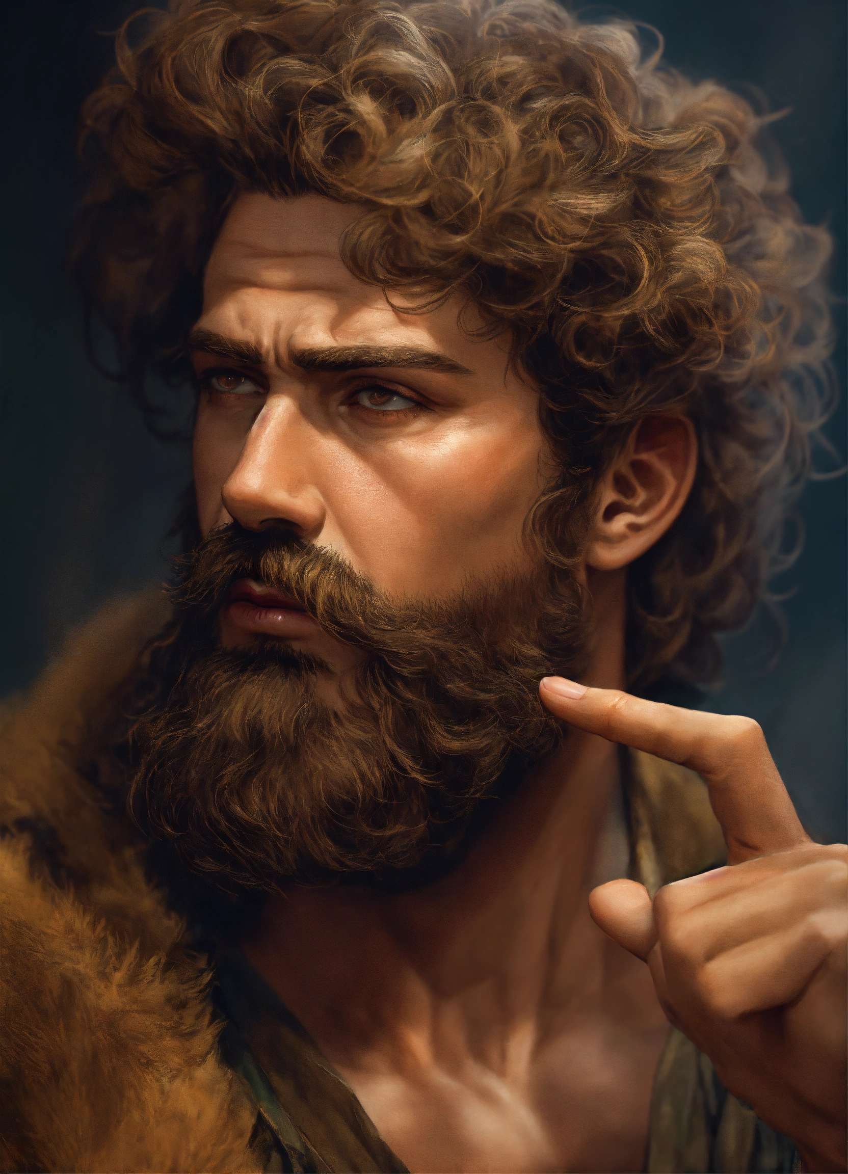 Lexica - Stoic character, pointing finger, whispers a secret, muscular ...