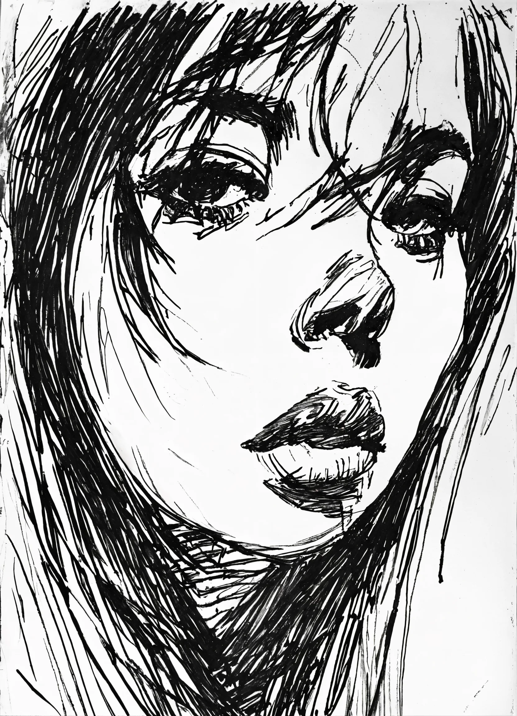 Lexica - Scratchy pen strokes, blind contour, fisheye perspective ...