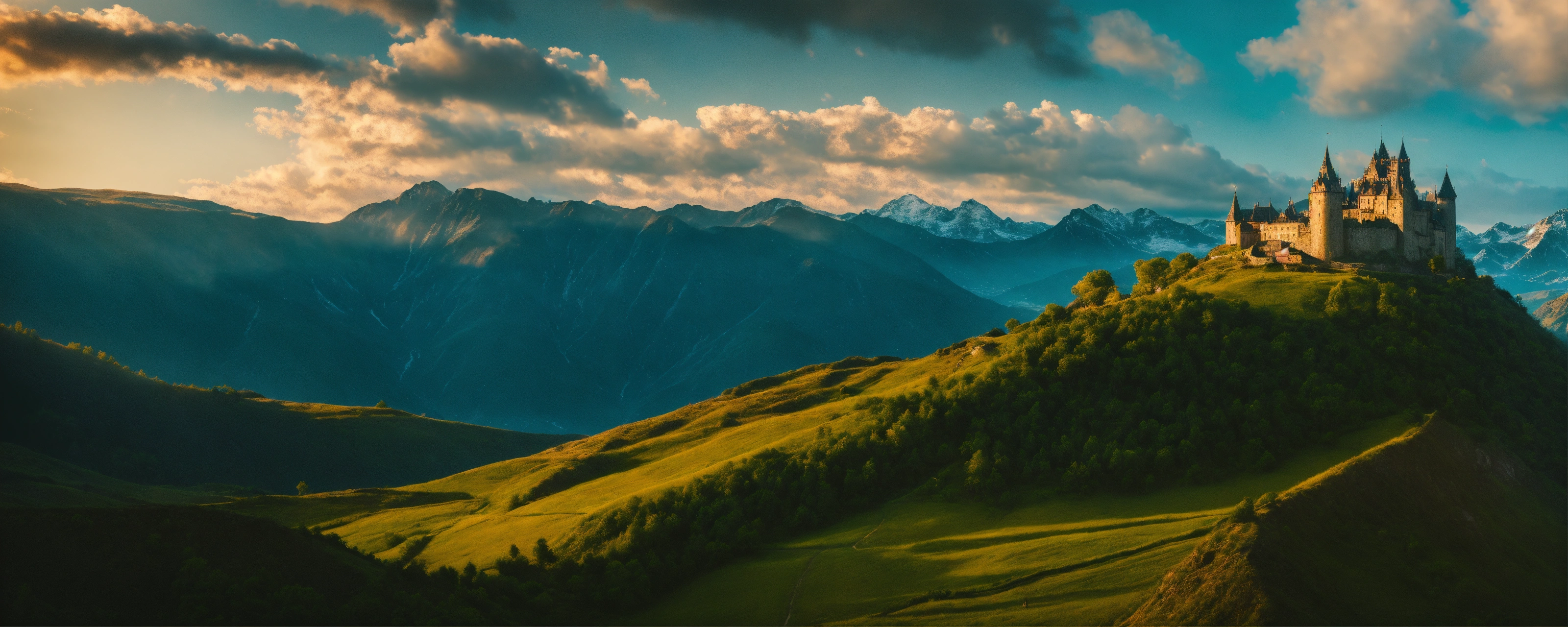 Lexica - A fantasy landscape with mountain landscape and a castle on ...