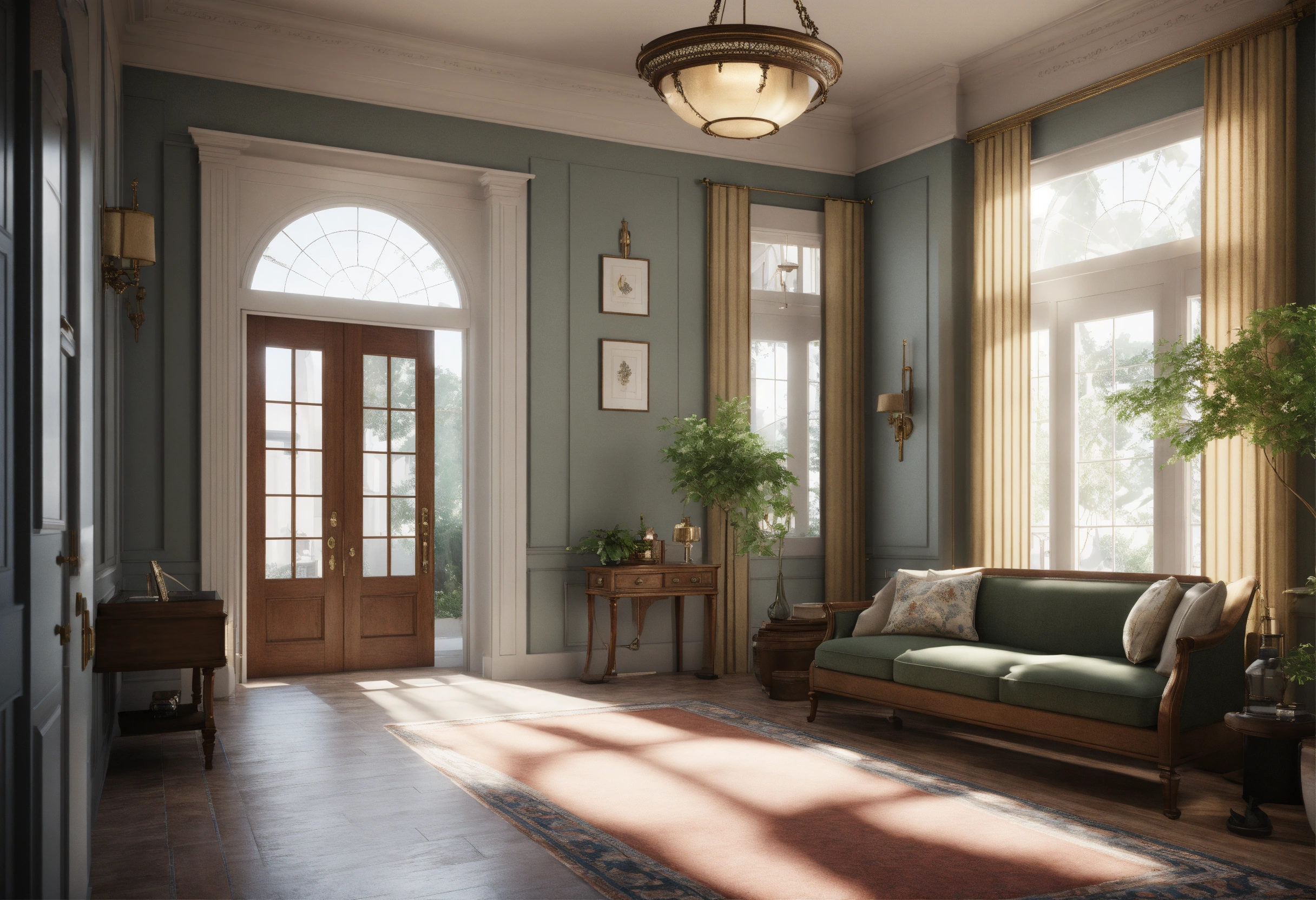Lexica - Center entry colonial revival, unreal engine render, 8k