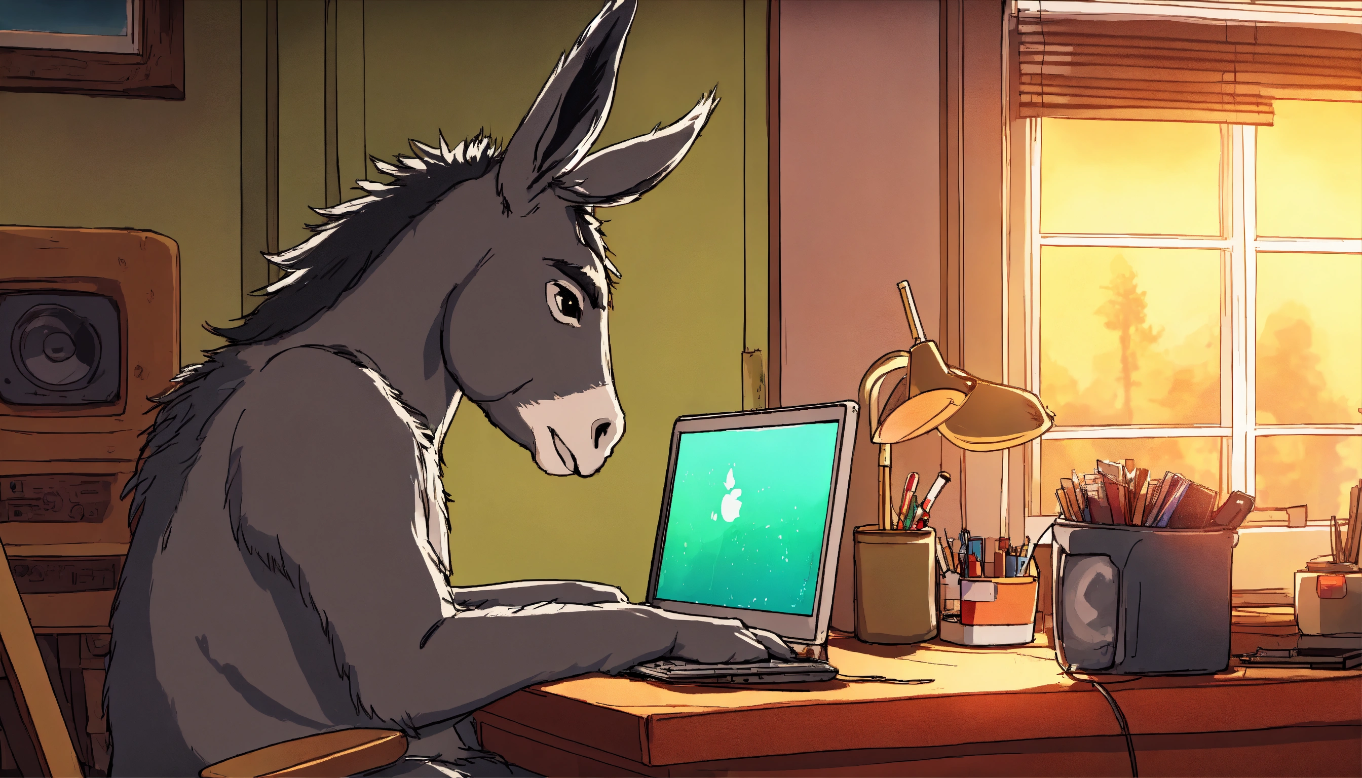 Lexica - A donkey with sunglasses black in the neck, sitting at a desk ...
