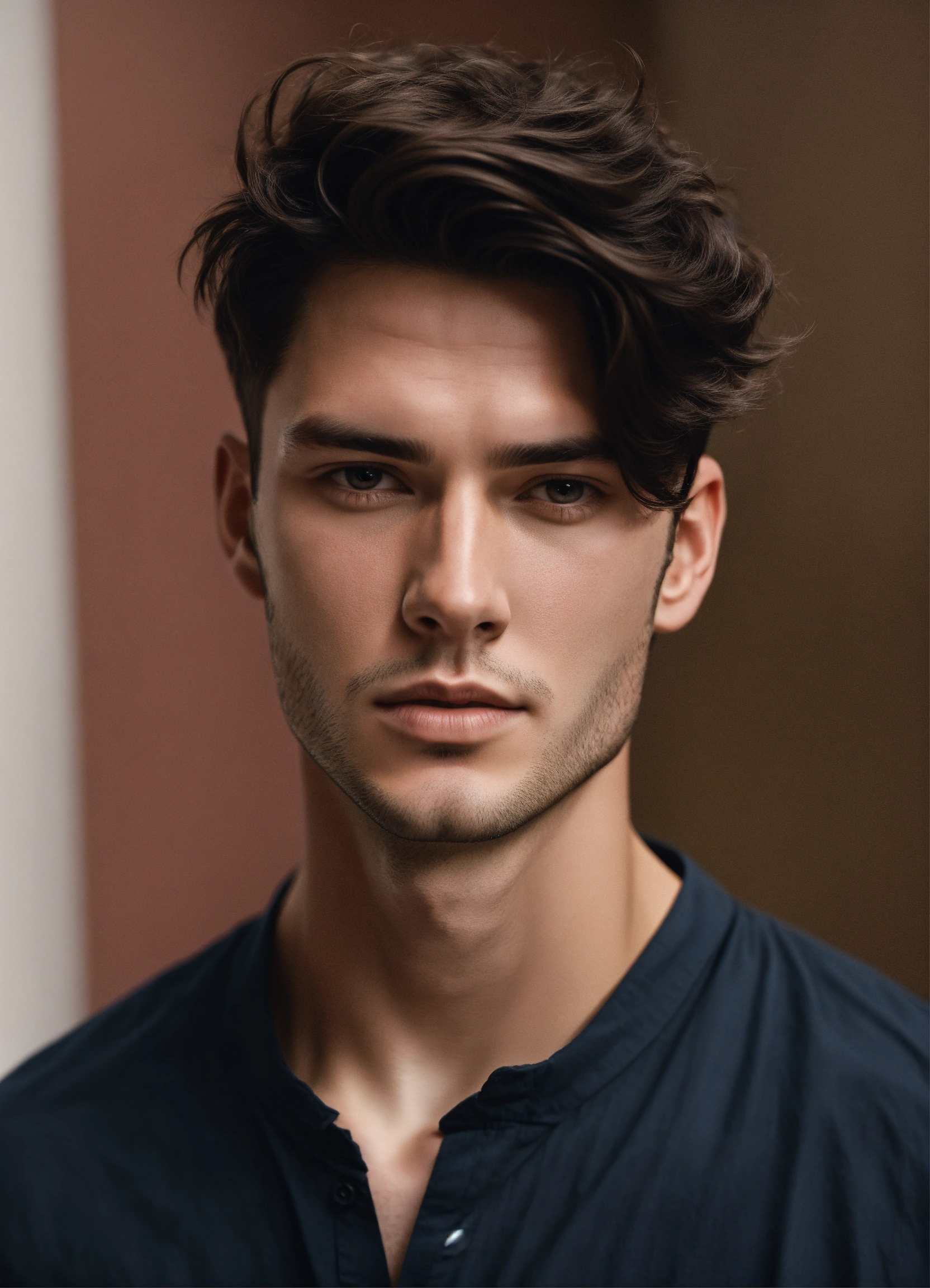Lexica - Male model bram valbrachtwith short dark hair looking into the ...