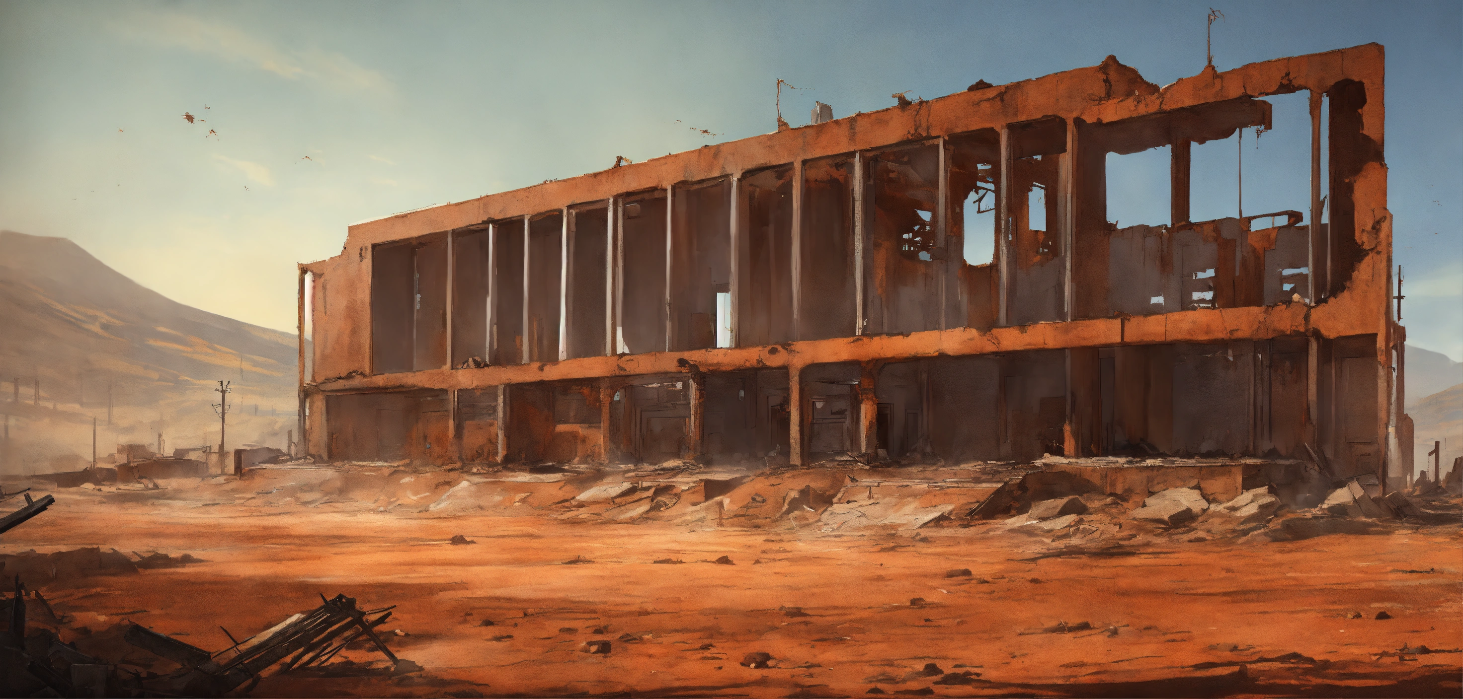 Lexica - Conept art, post apocalyptic, wasteland, concrete wall ruins ...