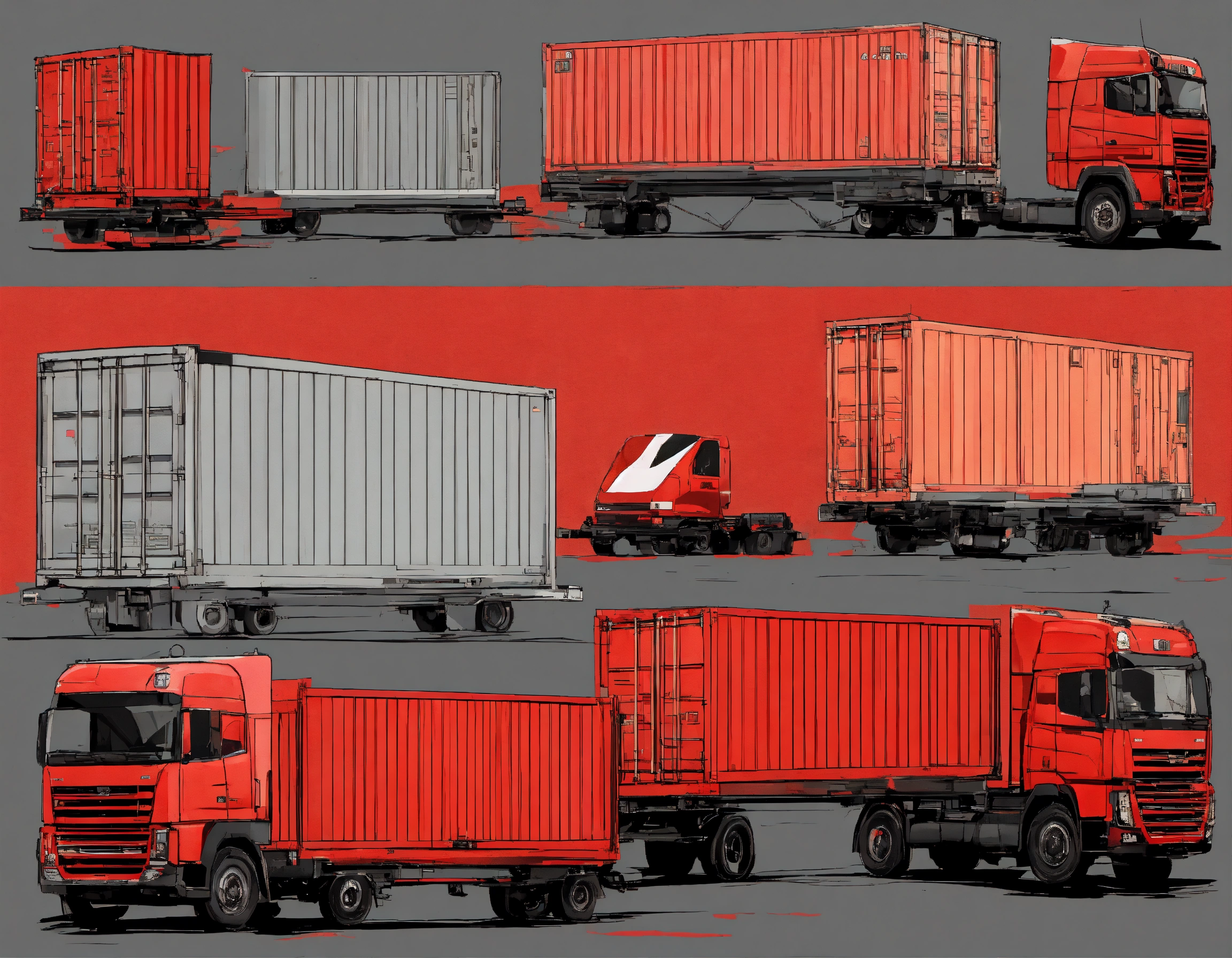 Lexica - Cargo transportation. Graphic composition. Several plans ...