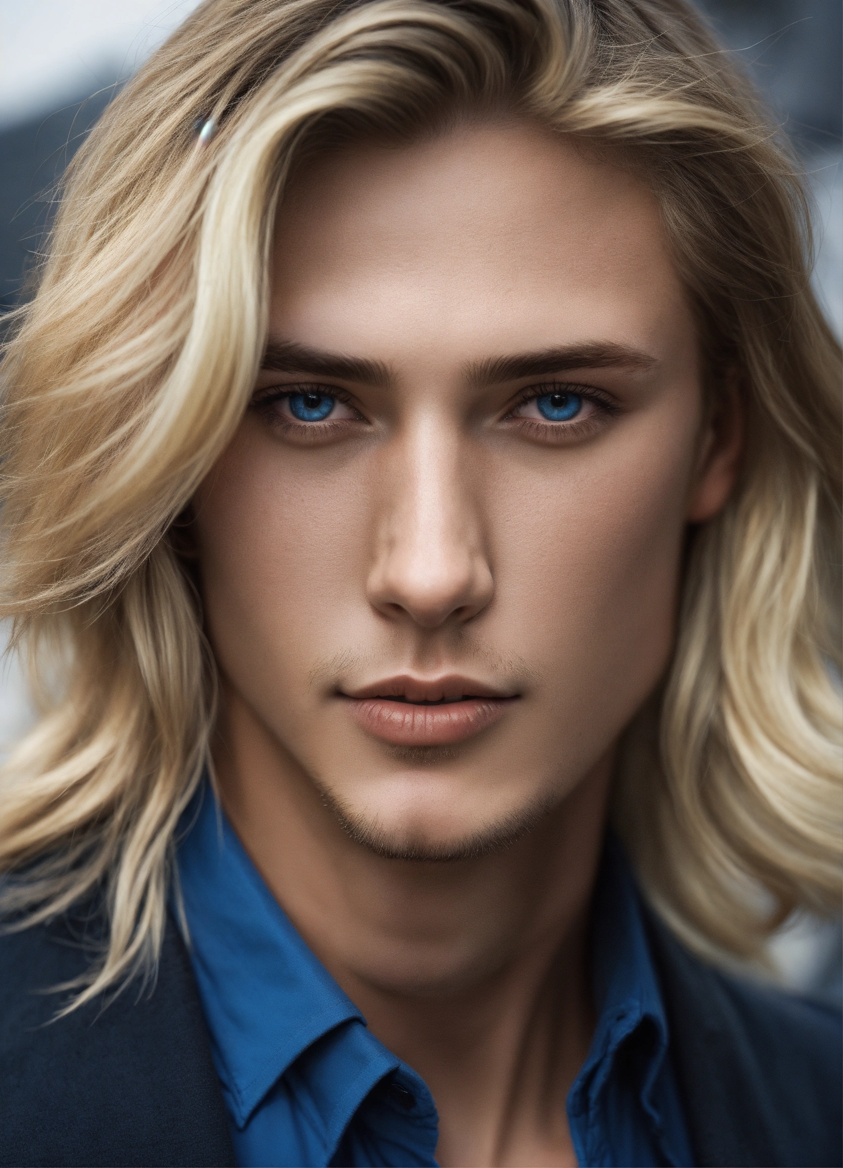 Lexica - Generate a man with blonde long hair and blue eyes