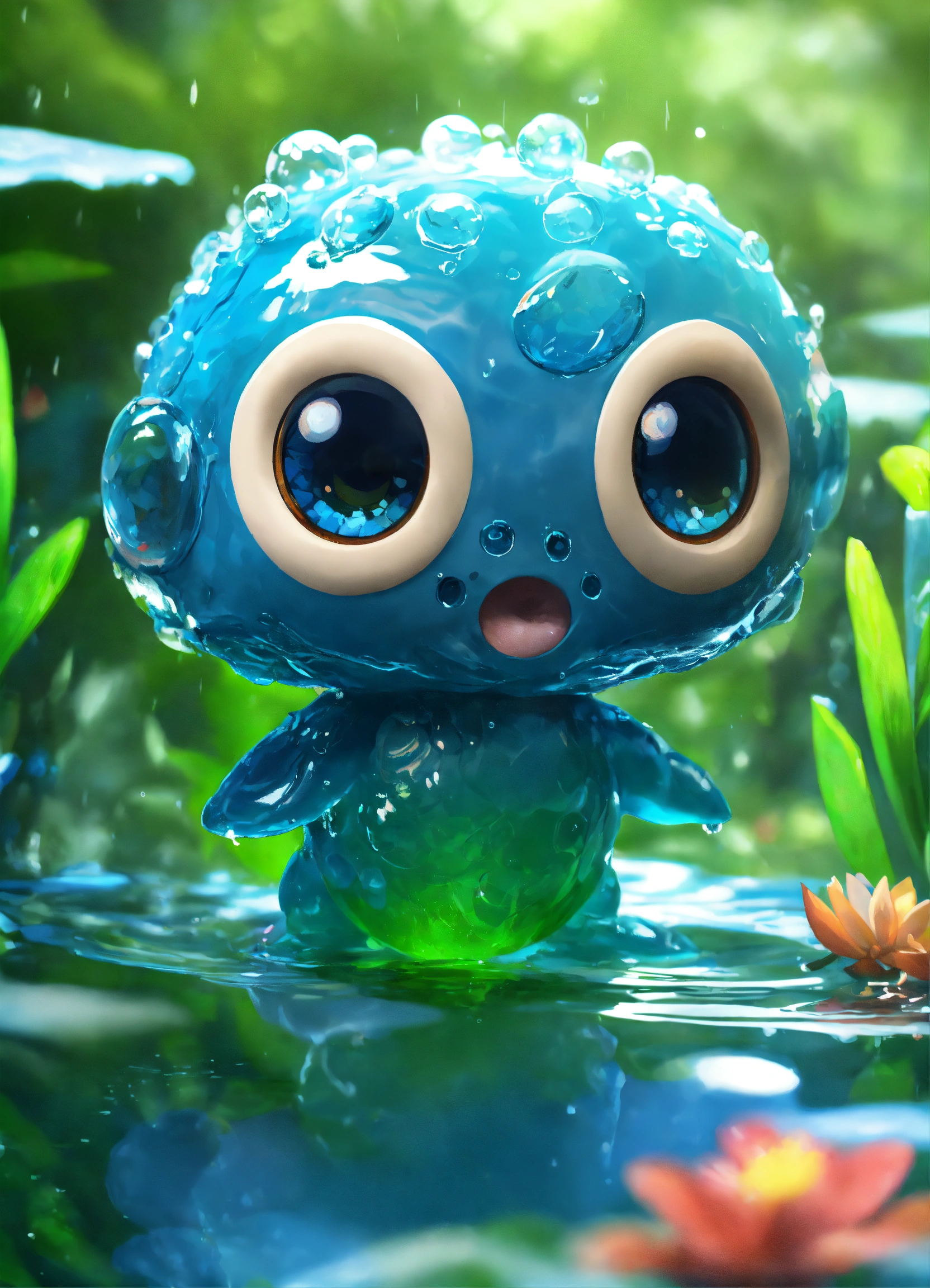 Lexica - Cute water elemental, water droplets being with big round eyes ...