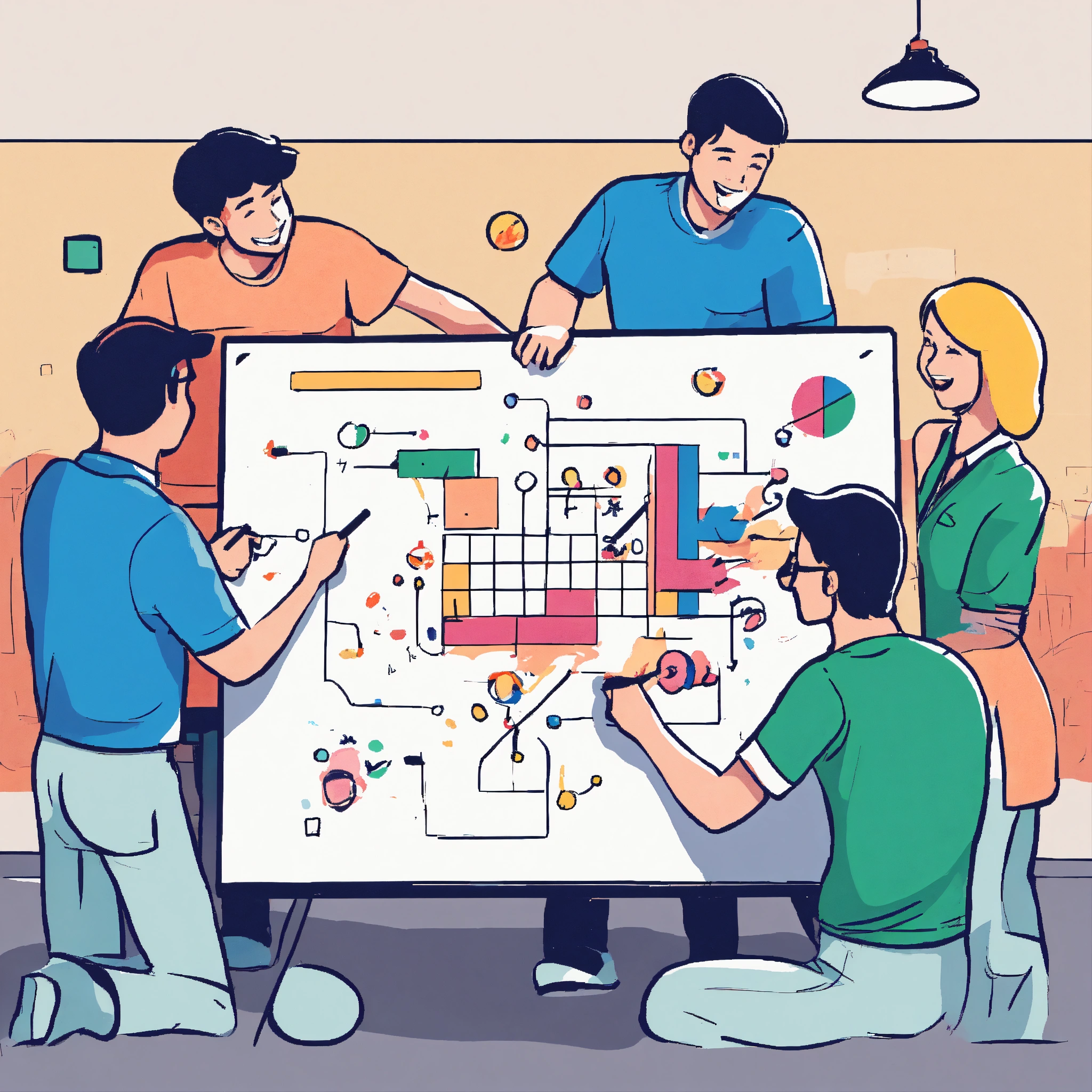 Lexica - Very simple drawing of a cheerful team creating a design on a ...