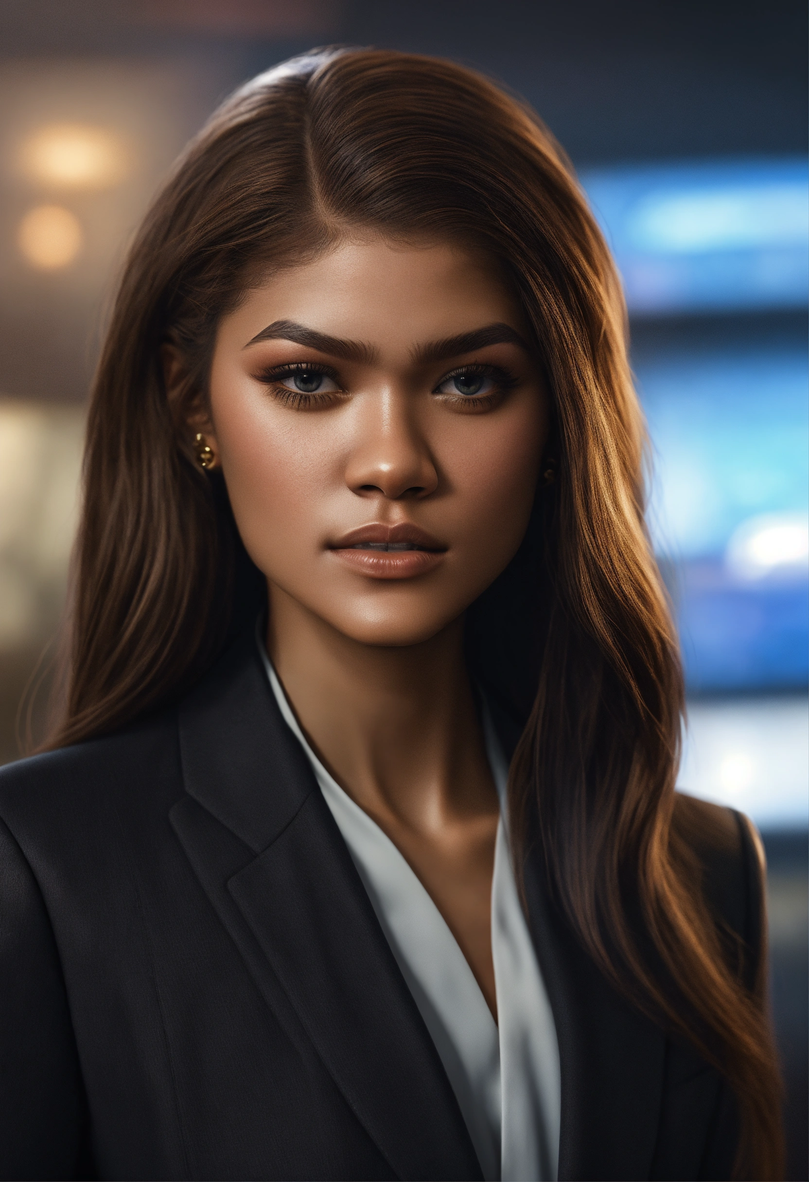 Lexica - Full body portrait, Zendaya, straight hair, black business