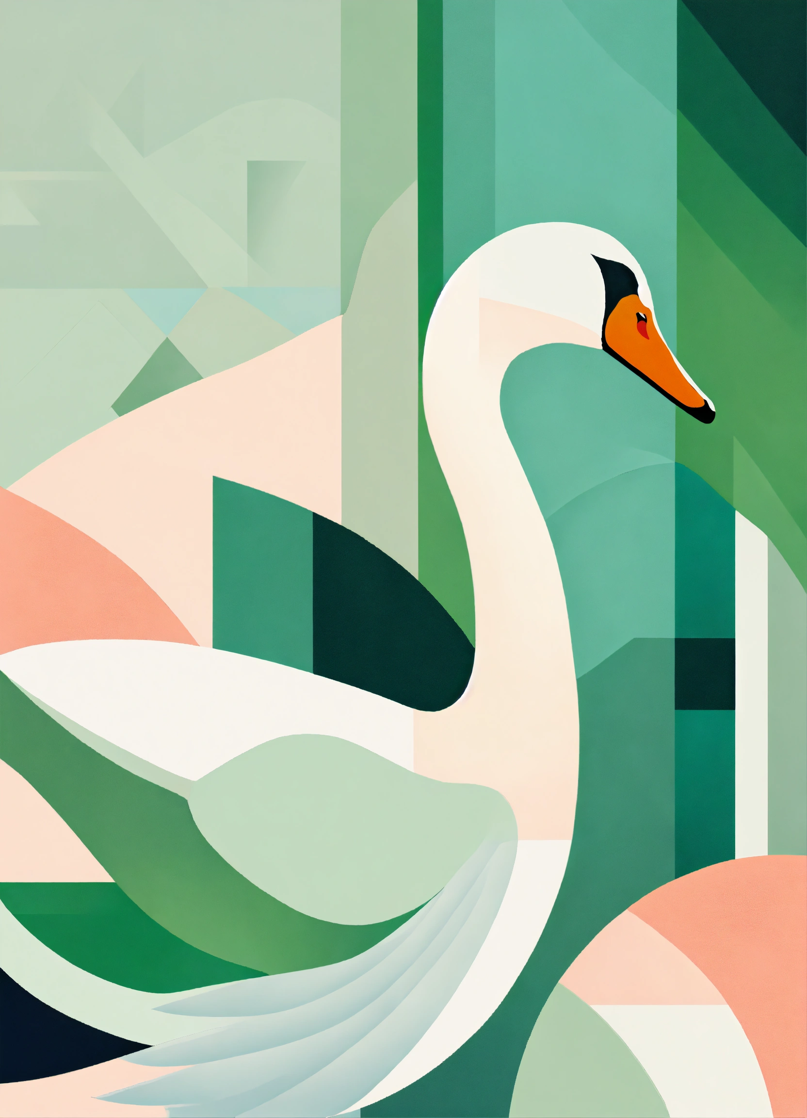 Lexica - Swan, abstract geometric shapes, Pastel colors with green ...