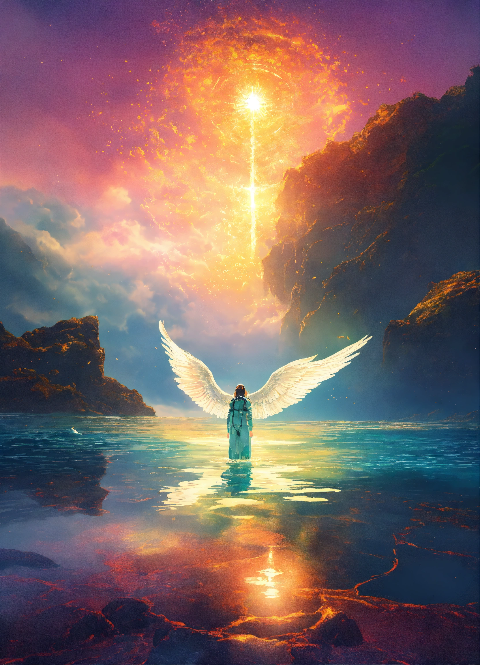 Lexica - A shining and shining angelic hand emerging from the sea water ...